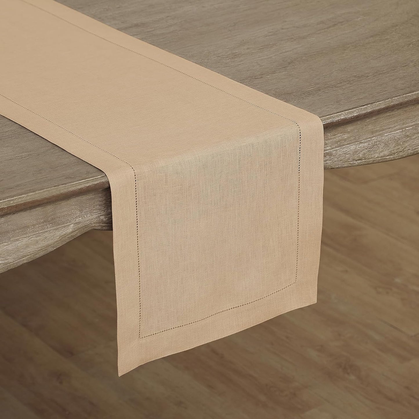 Solino Home Linen Table Runner 36 Inches - 100% Pure Linen Beige Hemstitch Table Runner 14 x 36 Inch Ideal for Dresser and Coffee Tables - Fall, Autumn, Thanksgiving, Christmas - Classic Hemstitch