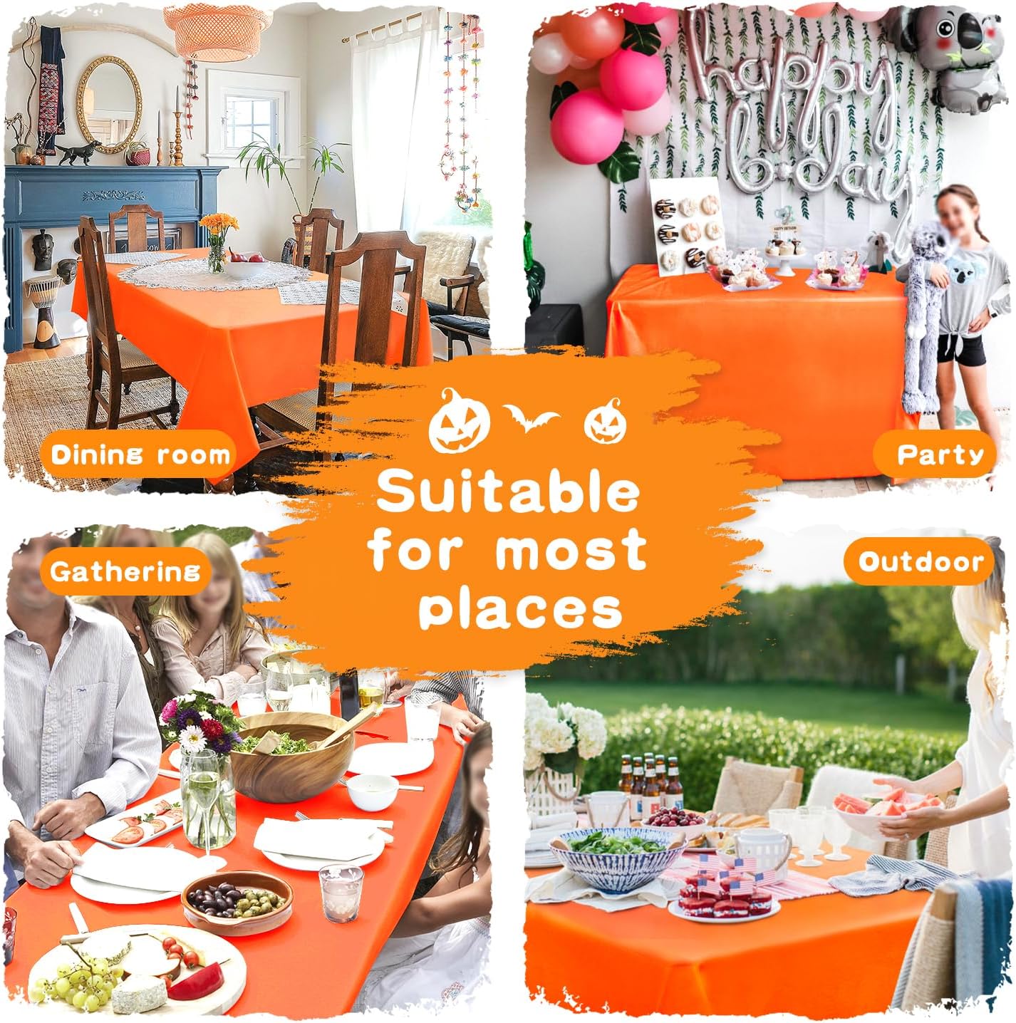 Hiasan Pumpkin Orange Rectangle Tablecloth - Waterproof Washable Polyester Fabric Table Cloth for Buffect Dining Birthday Party Wedding, 70 x 120 Inch