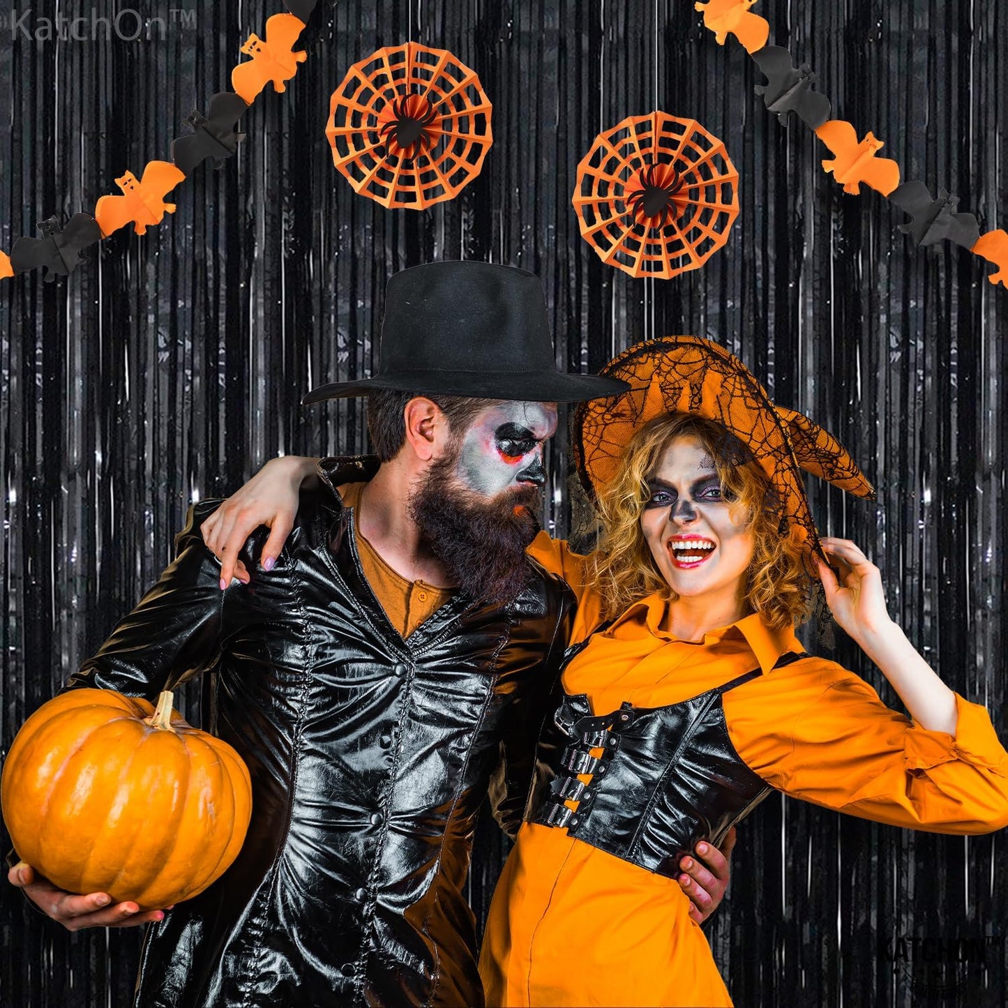 KatchOn Large Black Fringe Backdrop - Pack of 2 | Black Streamers for Halloween Party Decorations | Tinsel Backdrop for Wedding, Anniversary, Engagement, Birthday, Bachelorette Party Decorations