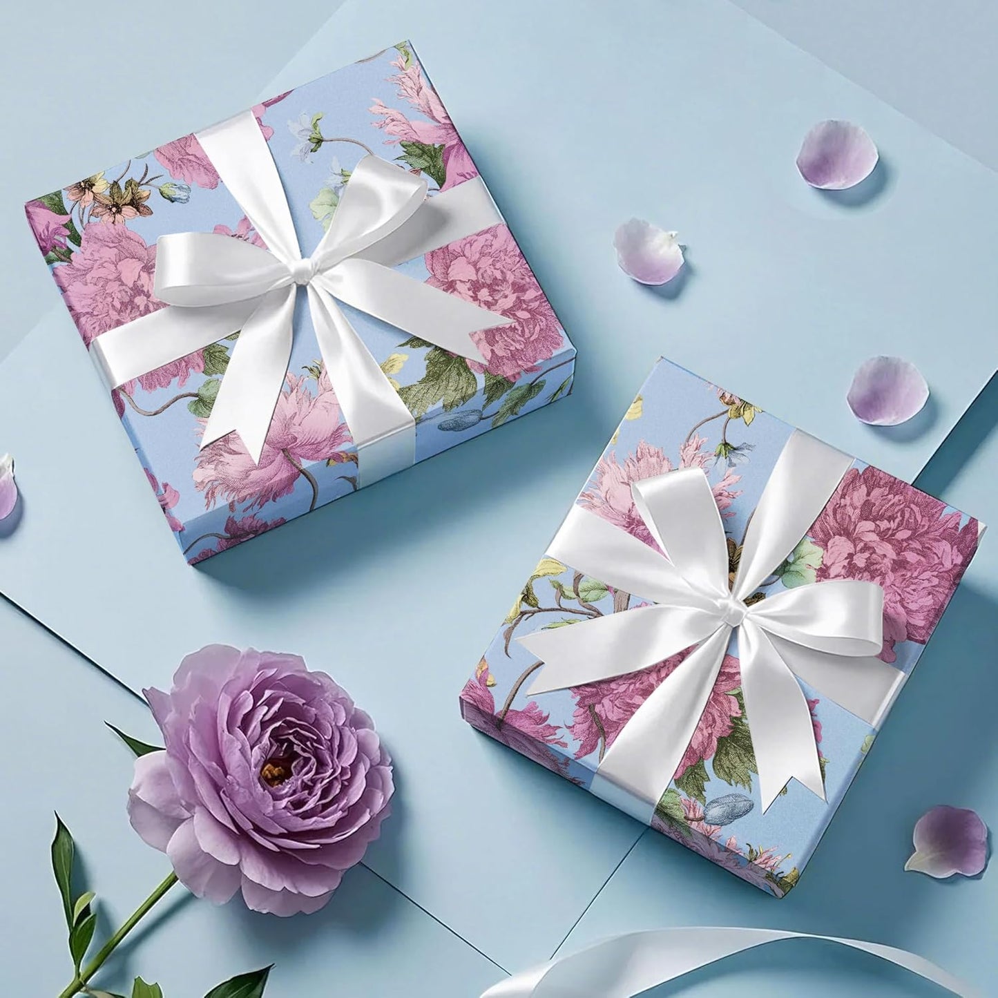 WRAPAHOLIC Kraft Floral Wrapping Paper Roll - Mini Roll - 17 Inch x 16.5 Feet - Vintage Flower Wrapping Paper Perfect for Wedding, Birthday, Bridal Shower, Tea Party