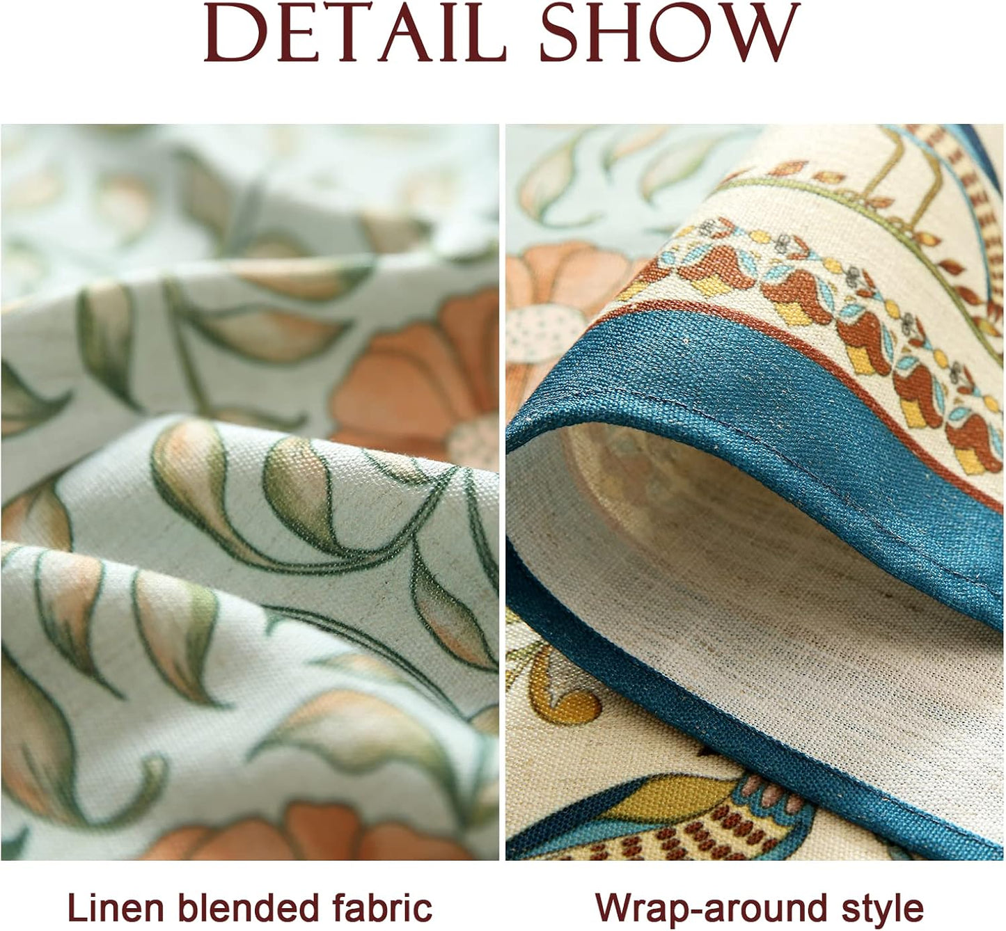 patdrea Designer French Linen Blue Tablecloth for Rectangle Table,Vintage Floral Table Cloth,Colorful Decoration Fall Cover Kitchen Dining for Thanksgiving,Tea Party,Christmas,63"x87"-Wensel