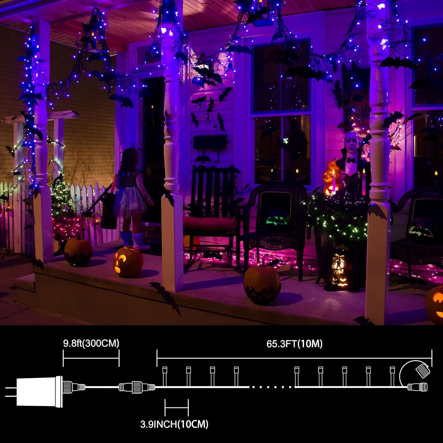 LAMPHOME 33ft Halloween Decorative Mini Lights, 100 LED Transparent Wire Fairy Starry String Lights Plug in, 11Lighting Modes, for Halloween Decoration Outdoor Xmas Tree Party Decoration (Purple)