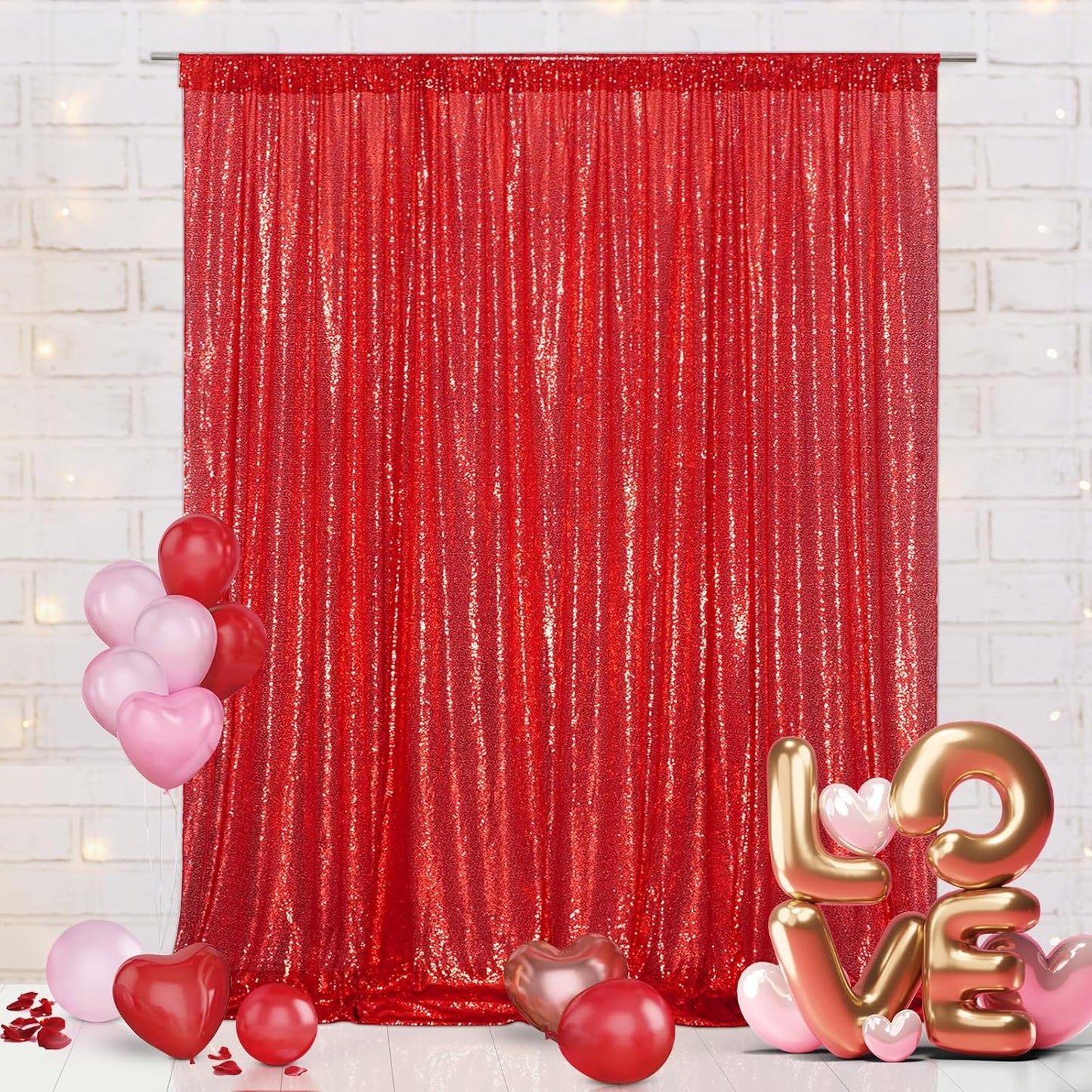 Eternal Beauty Red Sequin Backdrop, 8x10 Ft Glitter Background Curtains for Christmas Shimmer Photography Party Wedding Birthday Back Drop Decor