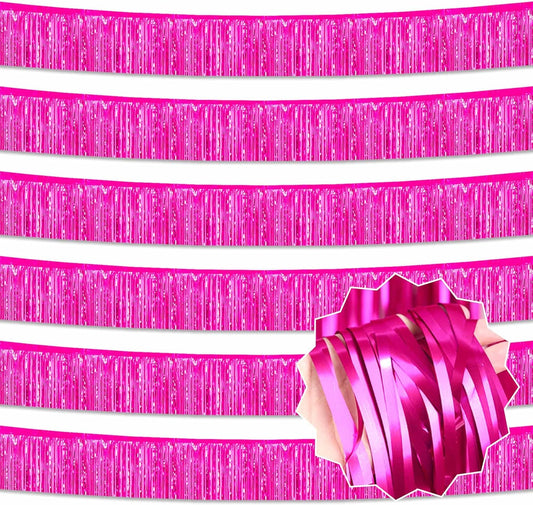 6 Pack 10 Ft Fuchsia Foil Fringe Garland Metallic Streamers Tinsel Banner Wall Hanging Garland Backdrop for Parade Floats, Halloween, Christmas, Thanksgiving, New Year Party Decorations