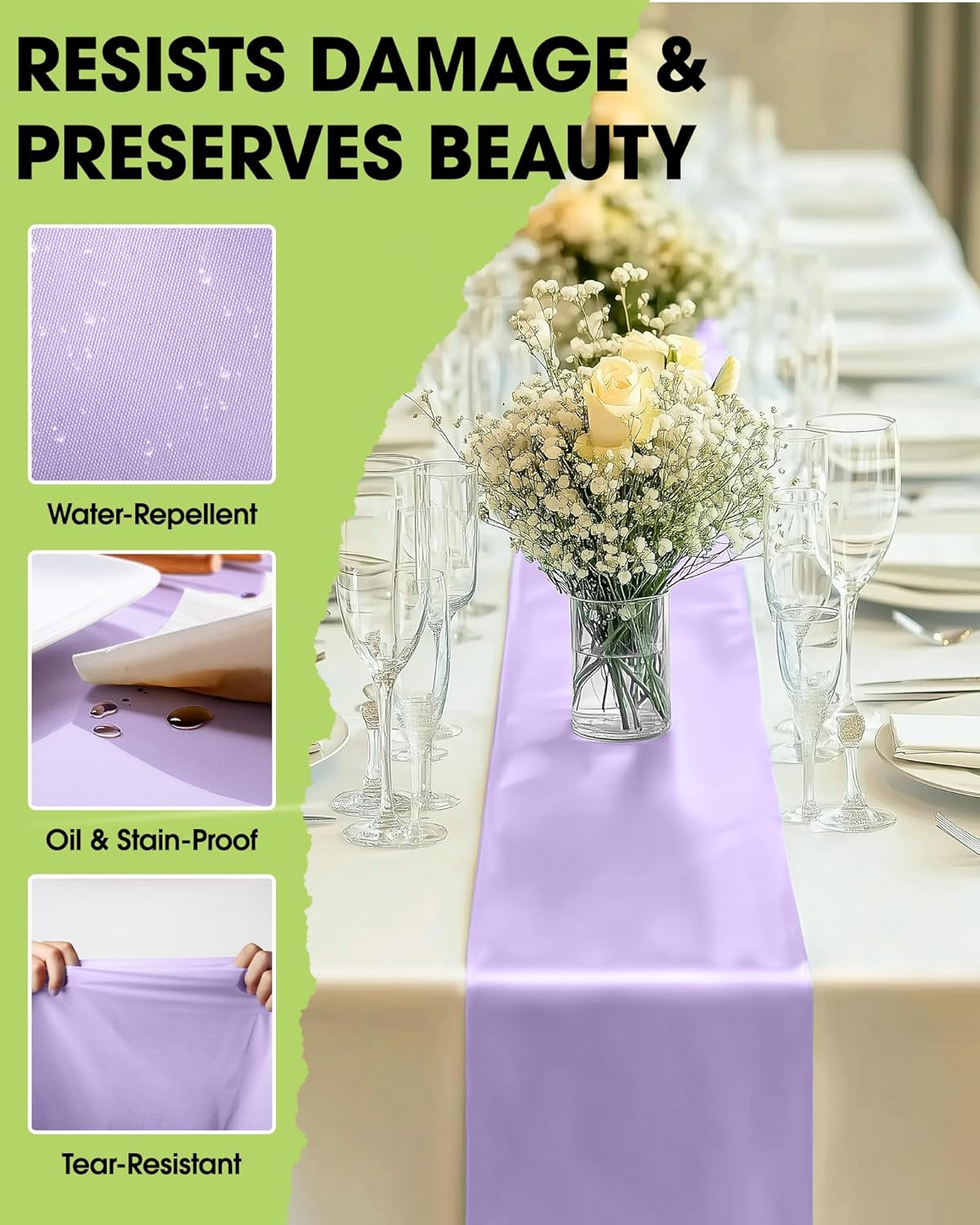 Pureegg Lilac Plastic Table Runners - 10 Pack, 14'' x 108'', Water Resistant & Disposable Lavender Centerpiece Decorations for Table Cloth, Wedding, Birthday, Holiday, Baby Shower, Party, Home Decor