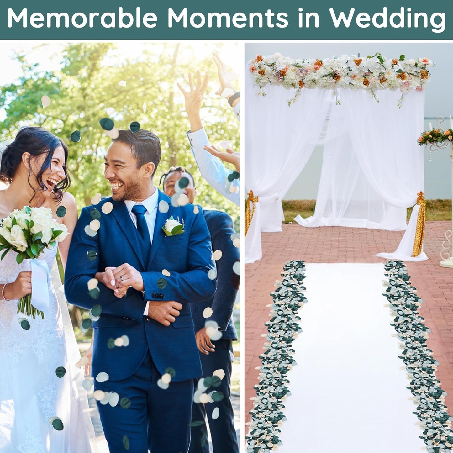 Suream Flower Girl Petals, 300 Pcs Rose Petals Decorations, Silk Flower Petals for Wedding, Fake Flower Petals for Bridal Showers, Wedding Decorations, Sweetheart Table Decor(Dark Green)