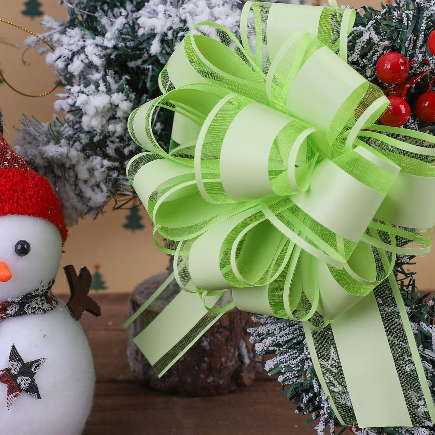 6Pcs 6inch Pull Bow Gift Wrapping,Pull Bow For Gift Basket, Gift Bag Box Wrapping Decor, Valentines Day, Birthday, Anniversary, Wedding, Flower Packaging (Bright Green)