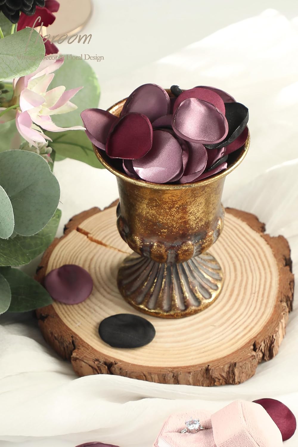 Floroom 300pcs Rose Petals Black Burgundy Faux Silk Flower Petals for Wedding Flower Girl Basket Aisle Scatter Dinner Table Centerpieces Party Confetti Bridal Shower Romantic Night Decoration