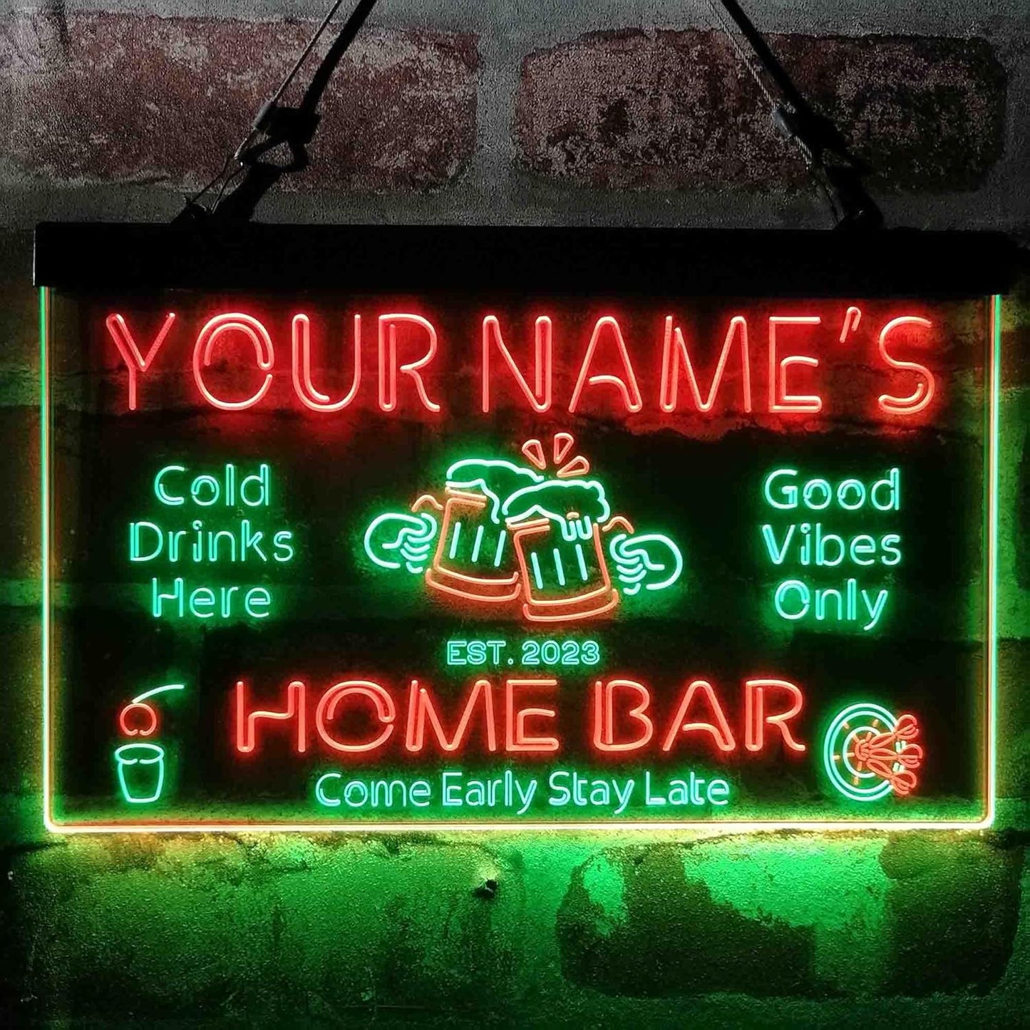 ADVPRO Personalized Your Name Custom Home Bar Beer Established Year Dual Color LED Neon Sign Green & Red 12 x 8.5 Inches st6s32-p1-tm-gr