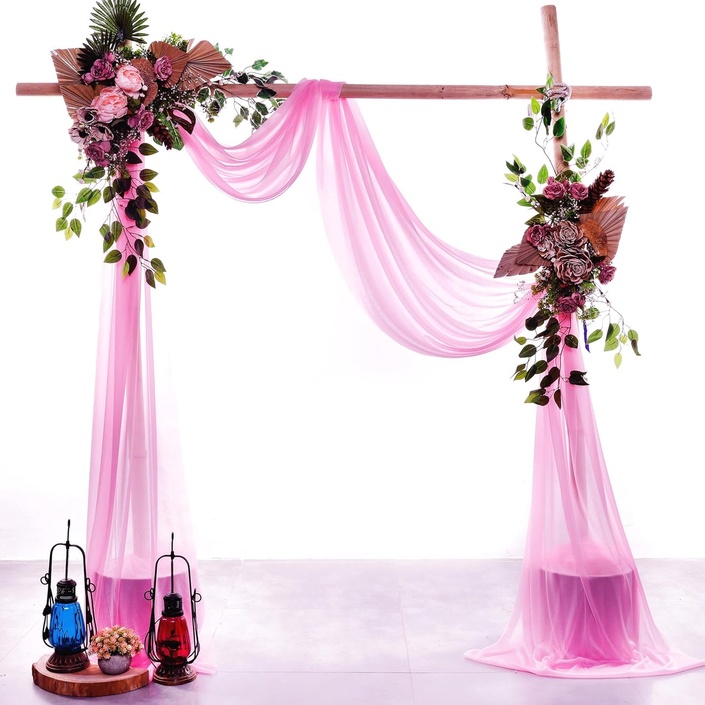 VDS Pack of 2 Panel (30 Inch X 20 Feet) Wedding Arch Draping Fabric Sheer Chiffon Fabric Drapery for Wedding Ceremony Reception Swag Backdrop Canopy Chuppah ARBO Altars Decoration (Bubblegum)