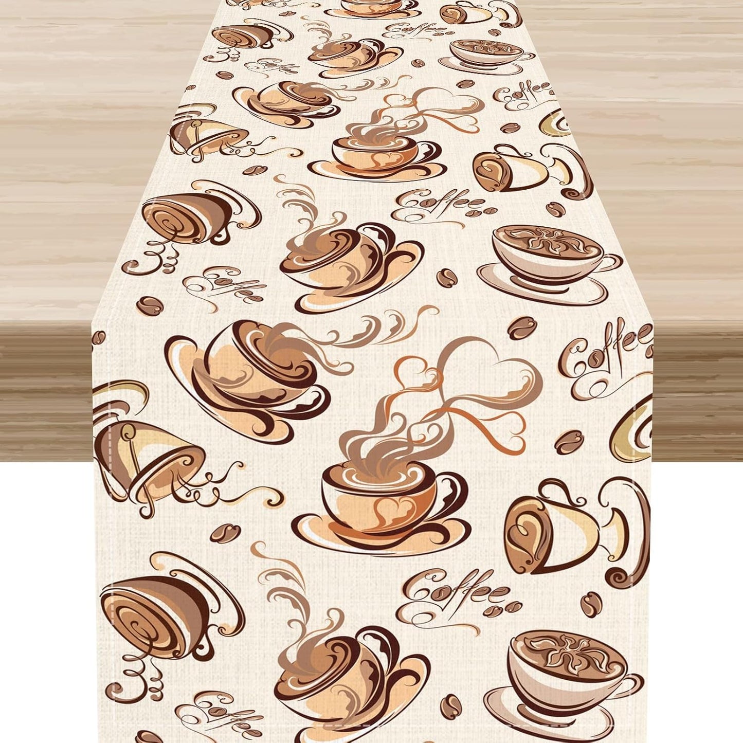 Coffee Time Table Runner, Farmhouse Retro Coffee Cup Tea Party Cafe Table Center Decor for Home Kitchen Dining Patio Holiday Party Indoor Outdoor Table Decorations,13"x72" Inch