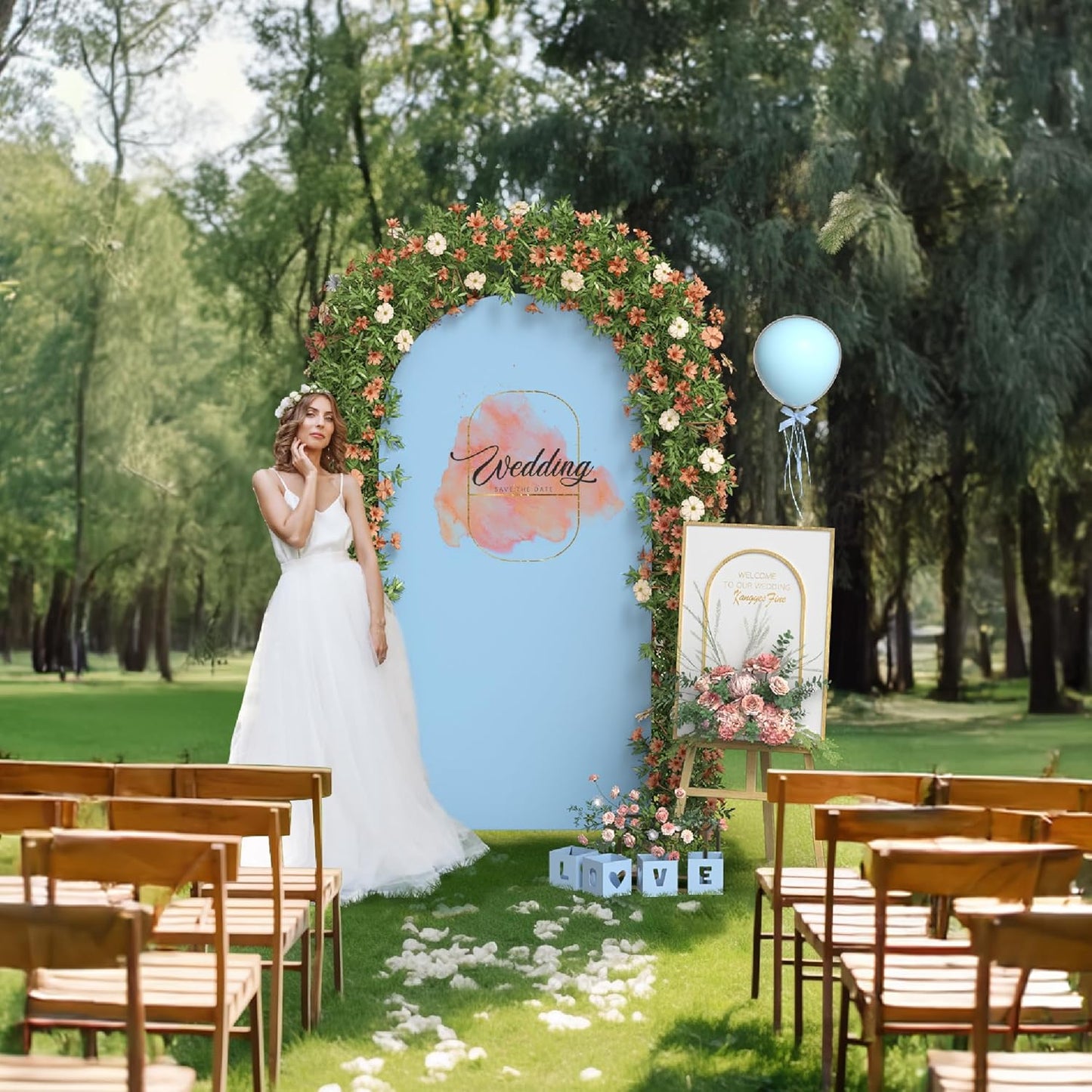 Arch Backdrop Stand Cover 8Ft Dusty Blue Thick Spandex Fabric Arch Backdrop Cover High Elasticity Fitted Round Top for Wedding Birthday Party Baby Shower Garden Decoration