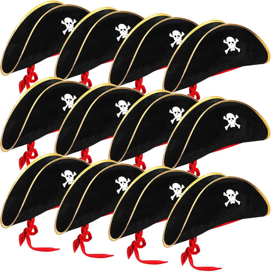 Hsei Halloween Pirate Hat Skull Print Captain Costume Caps Party Accessories Hats for Cosplay Caribbean Nautical Themed