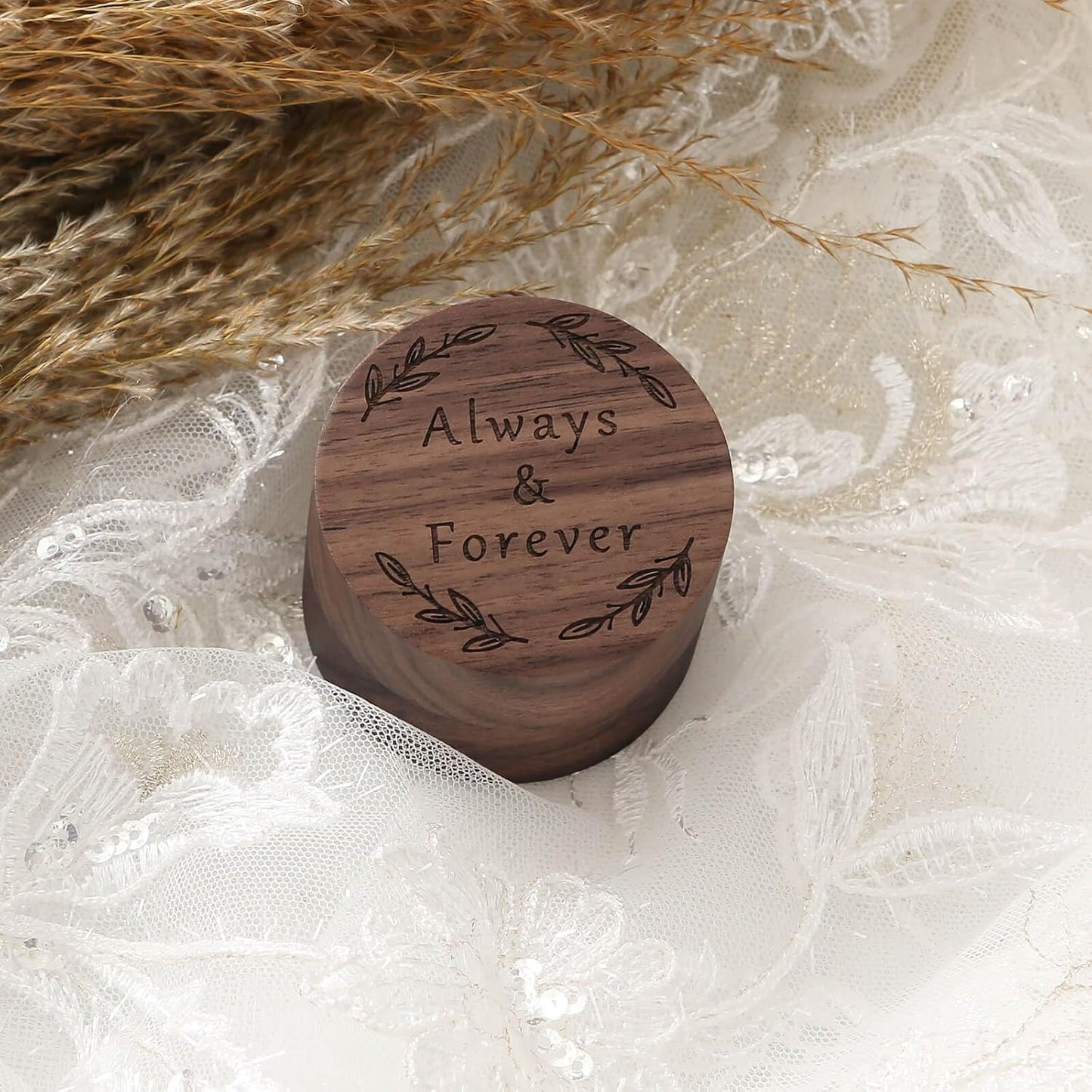 Ring Box, Wooden Ring Box for Wedding Ceremony Ring Bearer Box, Engagement Ring Holder Gift for Anniversaries day, Birthday Gift (Always&Forever)