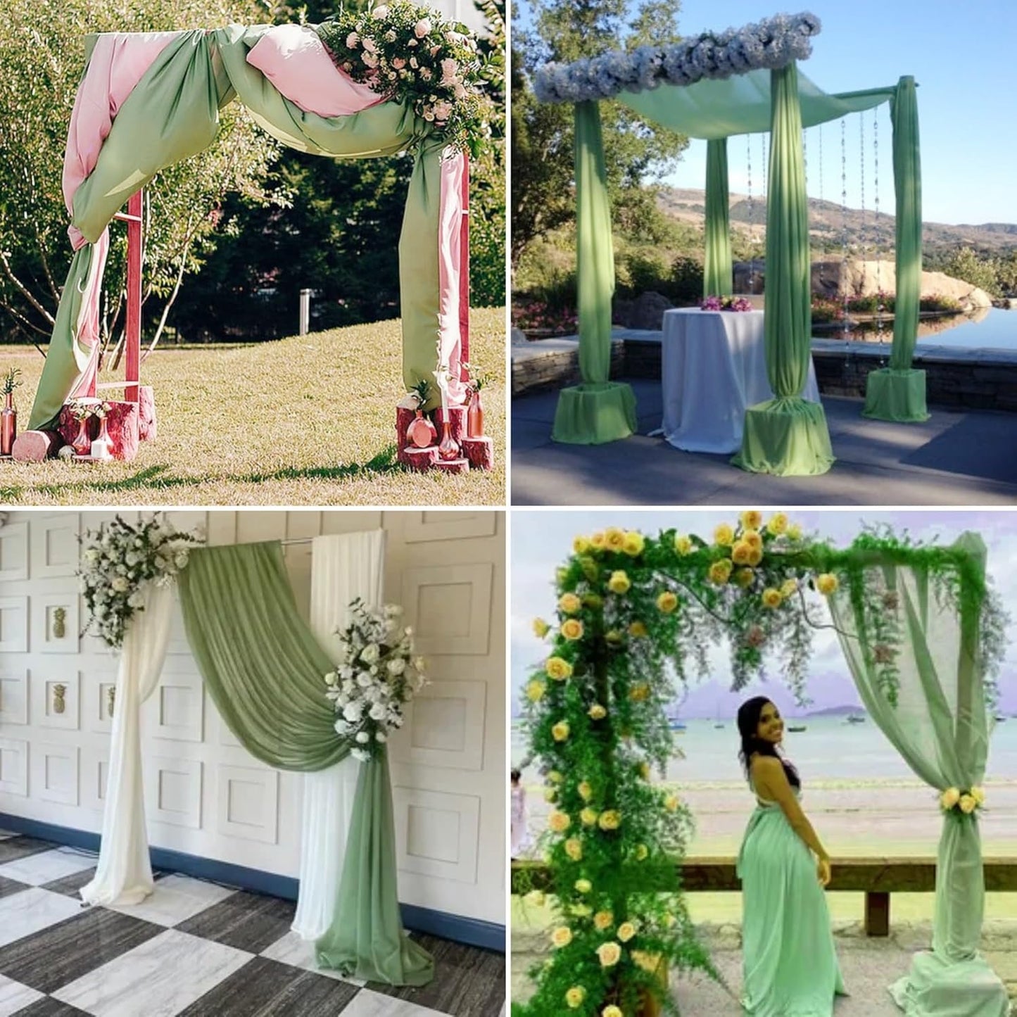 8 Panels Wedding Arch Draping Fabric 28" x 20Ft Wedding Arch Drapes Chiffon Fabric Drape Sheer Backdrop Curtain for Weddings Party Ceremony Birthday Arbor Drapery Reception Ceiling Décor(Sage Green)