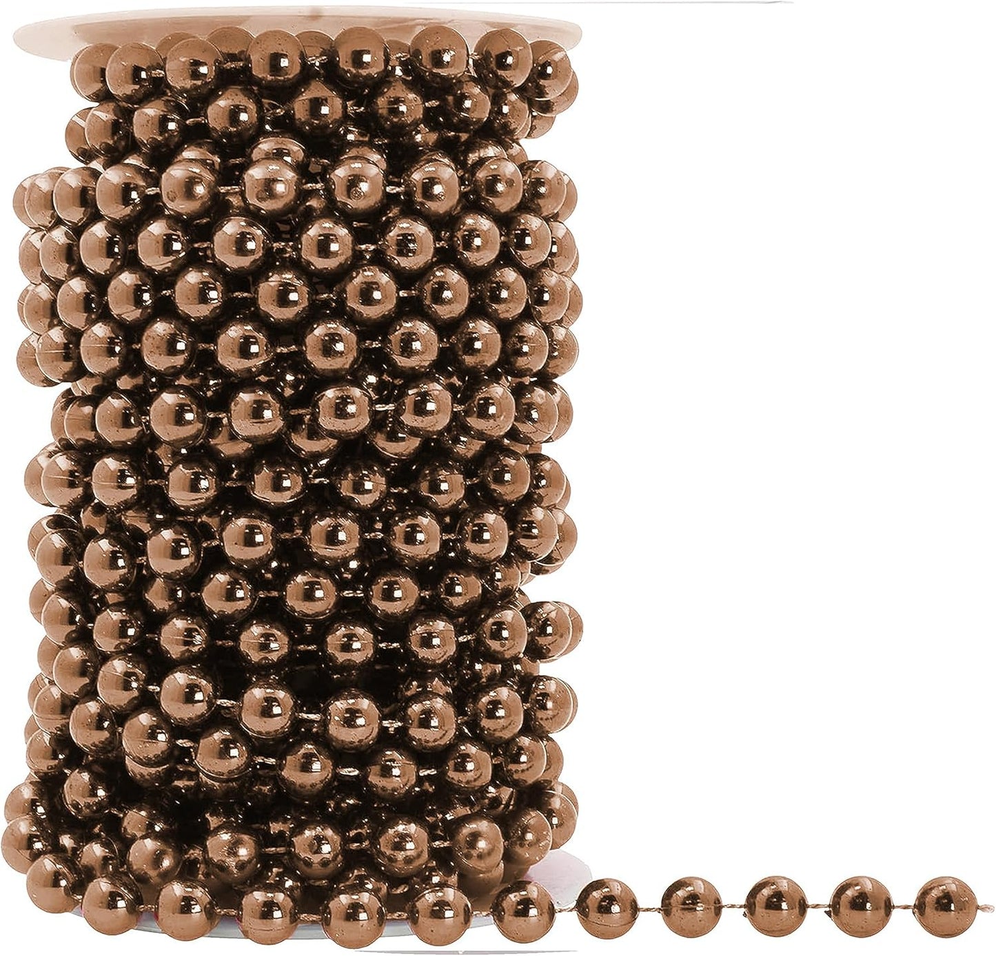 Mandala Crafts 10mm Faux Brown Pearl Beads Roll - 11 Yards Strand of Fake Pearls Chain Garlands Spool String for Christmas Tree, Wedding, Party, Vases, DIY Decoration