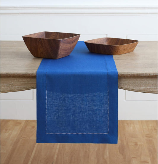 Solino Home Linen Royal Blue Table Runner 72 Inches Long - 100% Pure Linen Hemstitch Table Runner 14 x 72 Inch for Dresser, Dining, Christmas - Classic Hemstitch