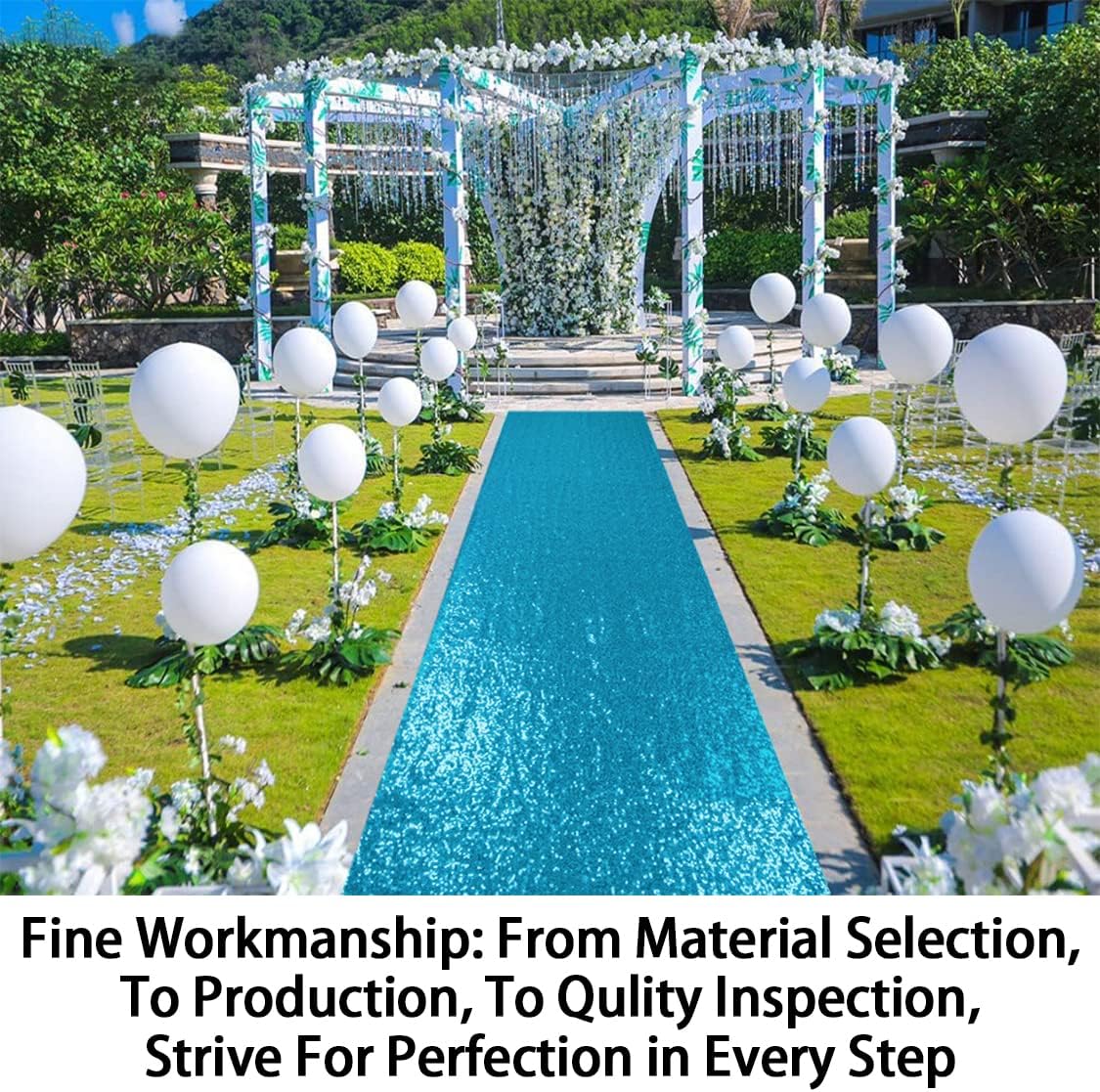 ShinyBeauty 4ftx15ft Turquoise Sequin Aisle Runner | Glitter Wedding Rug Runner | Sparkle Carpet Floor Runners for Parties and Events