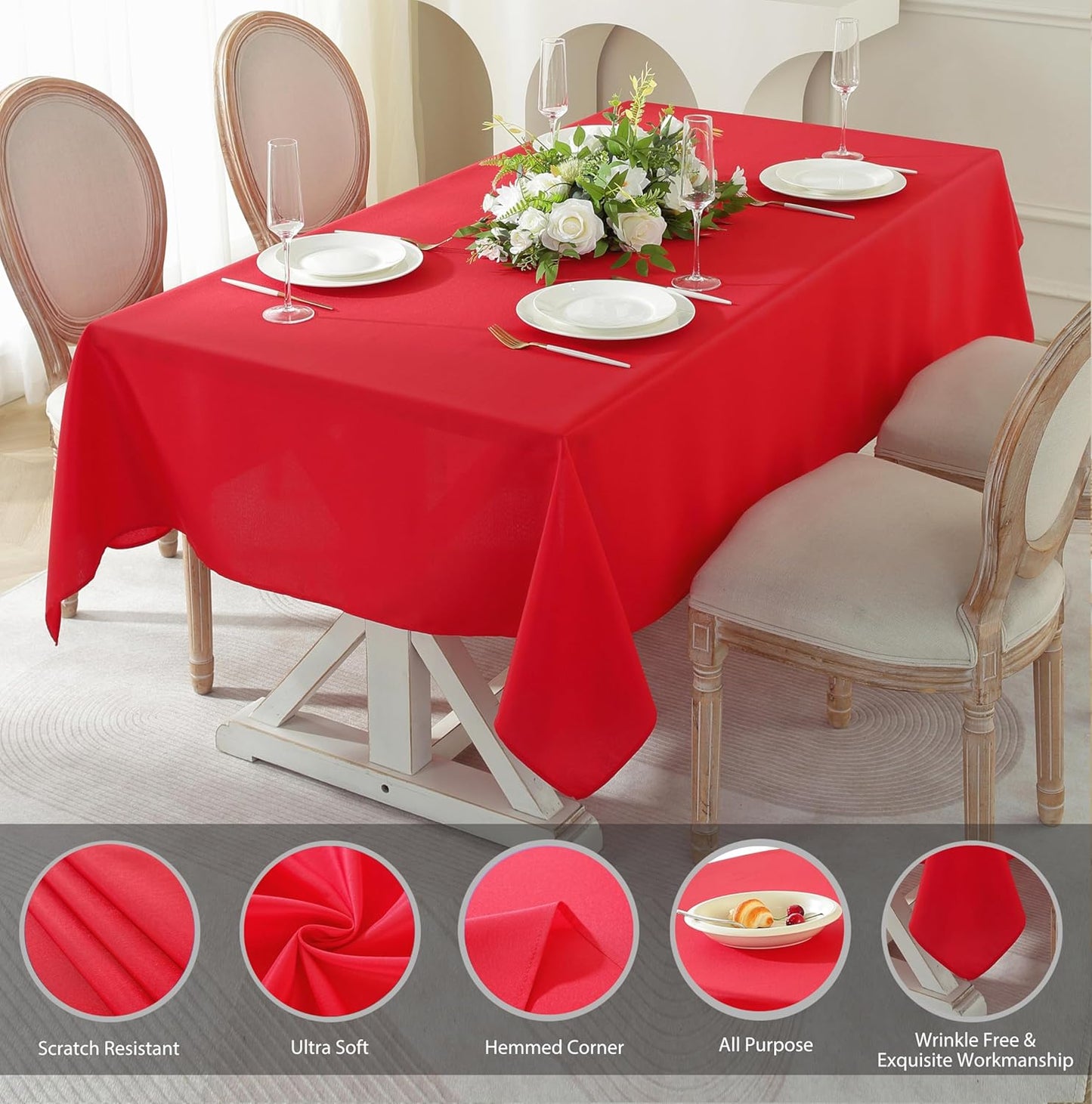 Craft And Party Red Rectangle Tablecloth, 90 x 156 Inch, Polyester Fabric Washable for Home, Party, Wedding or Restaurant Use