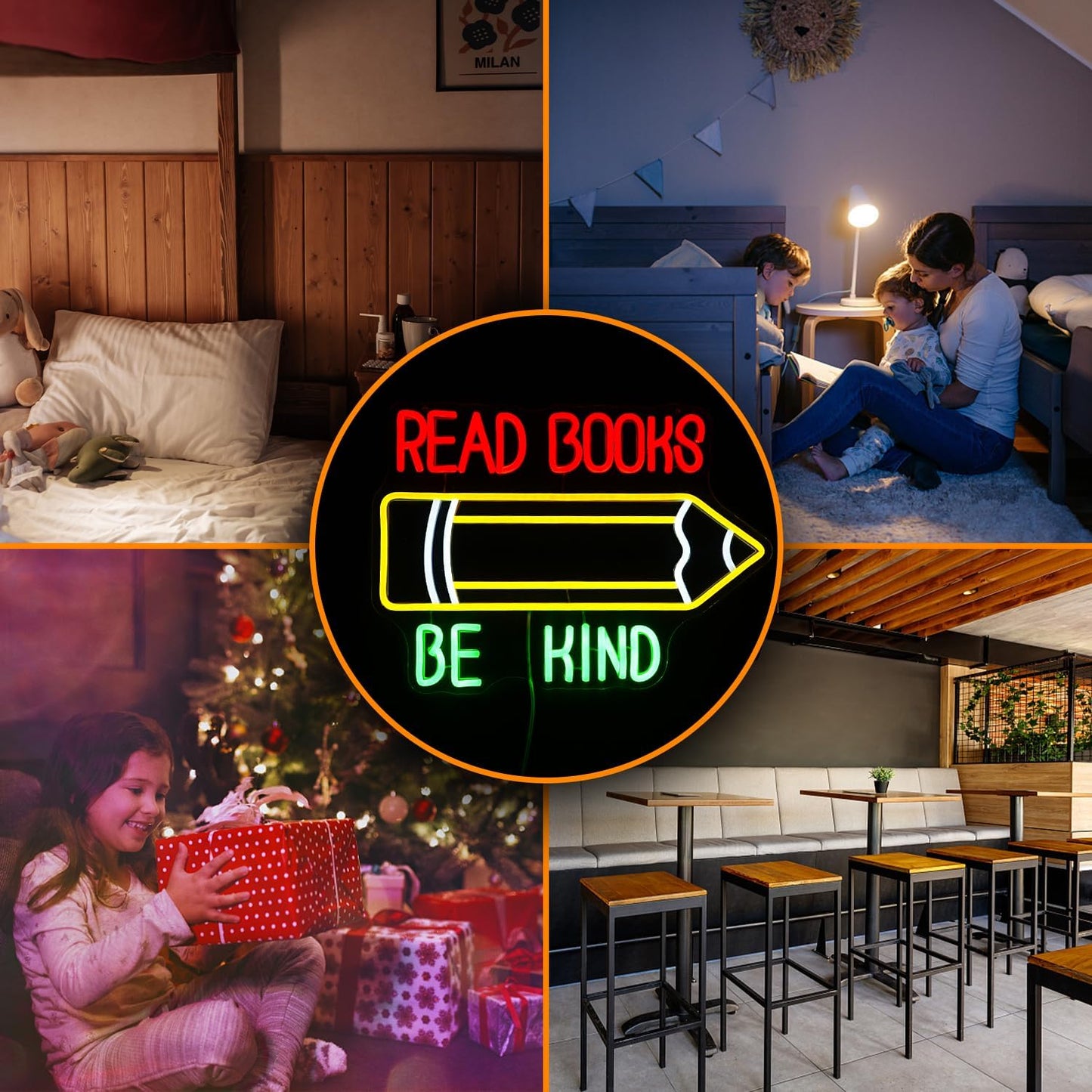 Read Books Be Kind Neon Sign Pencil Led Neon Light for Wall Decor USB Powered Be Kind Neon Light Sign Dimmable Read Books Light Up Sign for Classroom Study Room Library Bedroom Bookstore (16.5*12.8In)