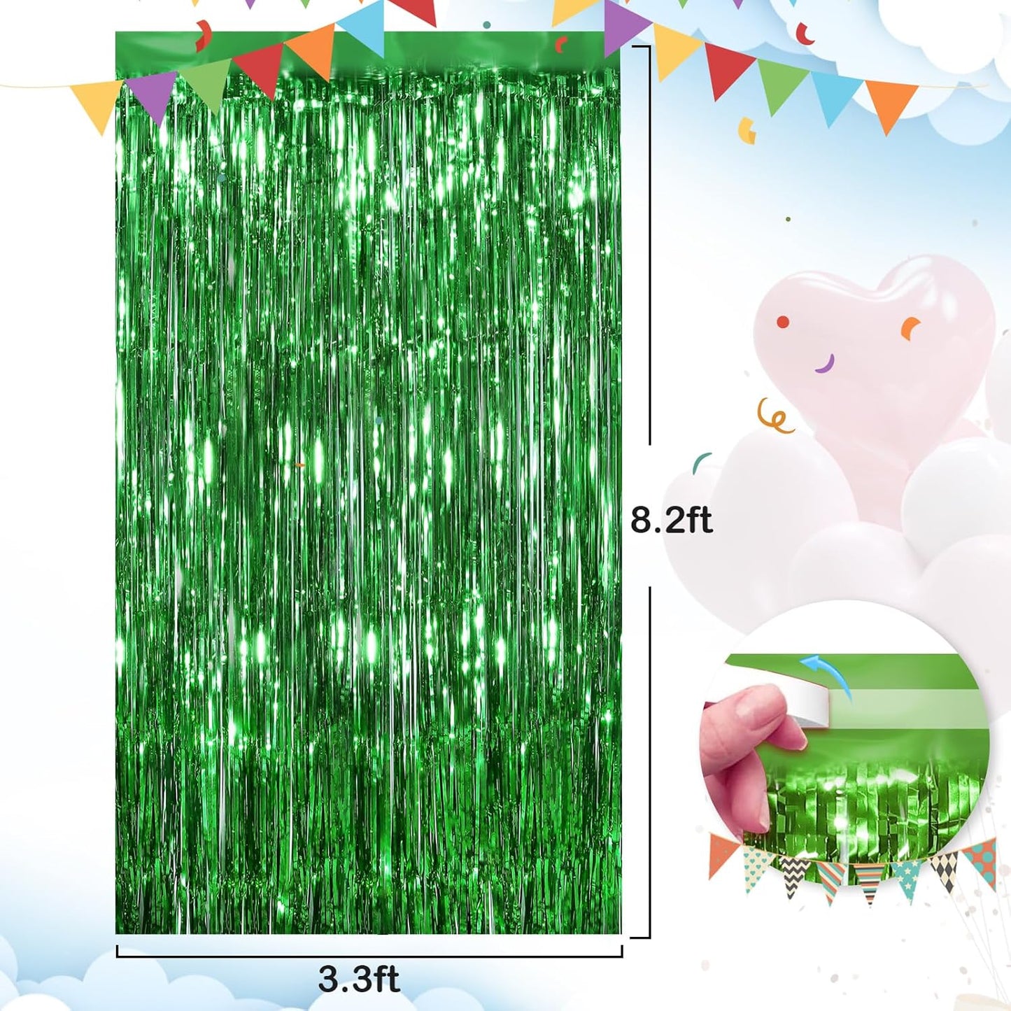 Green Fringe Curtain Party Streamers 2Pack 3.3 x 8.3 Ft Foil Fringe Backdrop Curtains for Birthday Wedding Bridal Baby Shower Holiday Tinsel Streamers Green Party Christmas Decorations Door Streamers