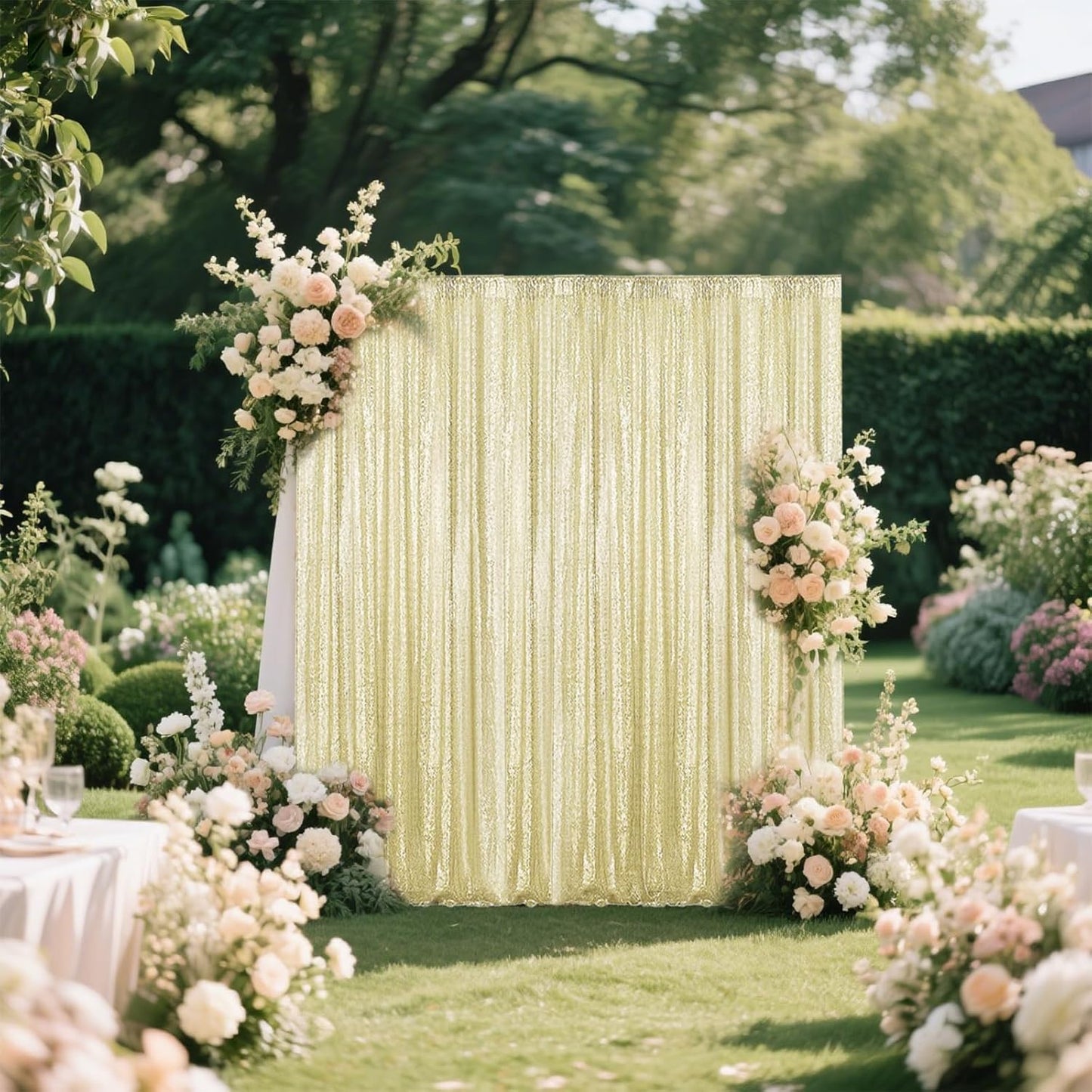 Champagne Sequin Backdrop Curtain 2 Pieces 2FTx8FT Glitter Photography Backdrop for Party Wedding Birthday Christmas Decorations