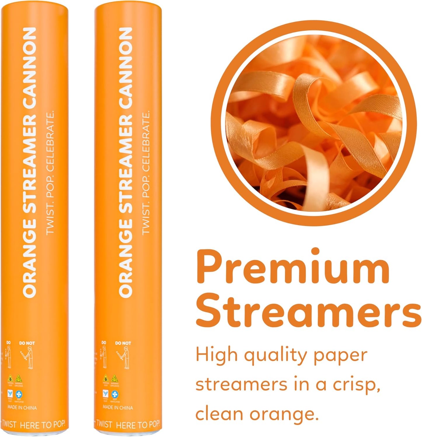 2 Pack Streamer Cannon Confetti Poppers | Biodegradable Orange Confetti | TUR Party Supplies | Launches Up to 25ft | Giant (12 in) | Party Poppers for Graduation, Birthdays, Weddings, and Memorial Day