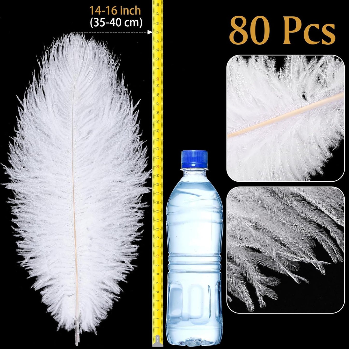 80 Pcs Large Natural Ostrich Feathers Plumes 14-16 Inch Bulk for DIY Crafts Wedding Party Centerpiece Vase