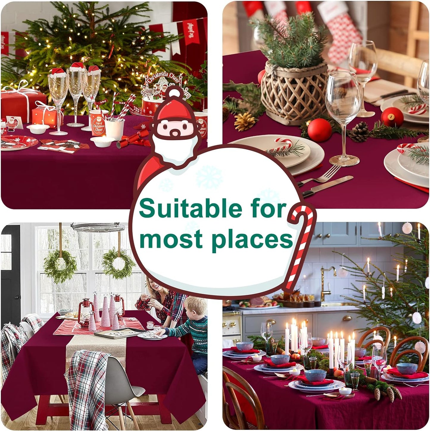 Hiasan Burgundy Tablecloth for Rectangle Tables - Waterproof Washable Polyester Fabric Table Cloth for Buffect Dining Birthday Party Wedding, 54 x 120 Inch