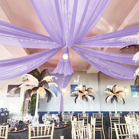 6 Panels Lilac Wedding Ceiling Drapes 5ftx10ft Ceiling Drapes Chiffon Fabric Arch Draping Sheer Curtains Soft Drapery Draping Wedding Ceiling Decorations for Party Ceremony Stage Swag