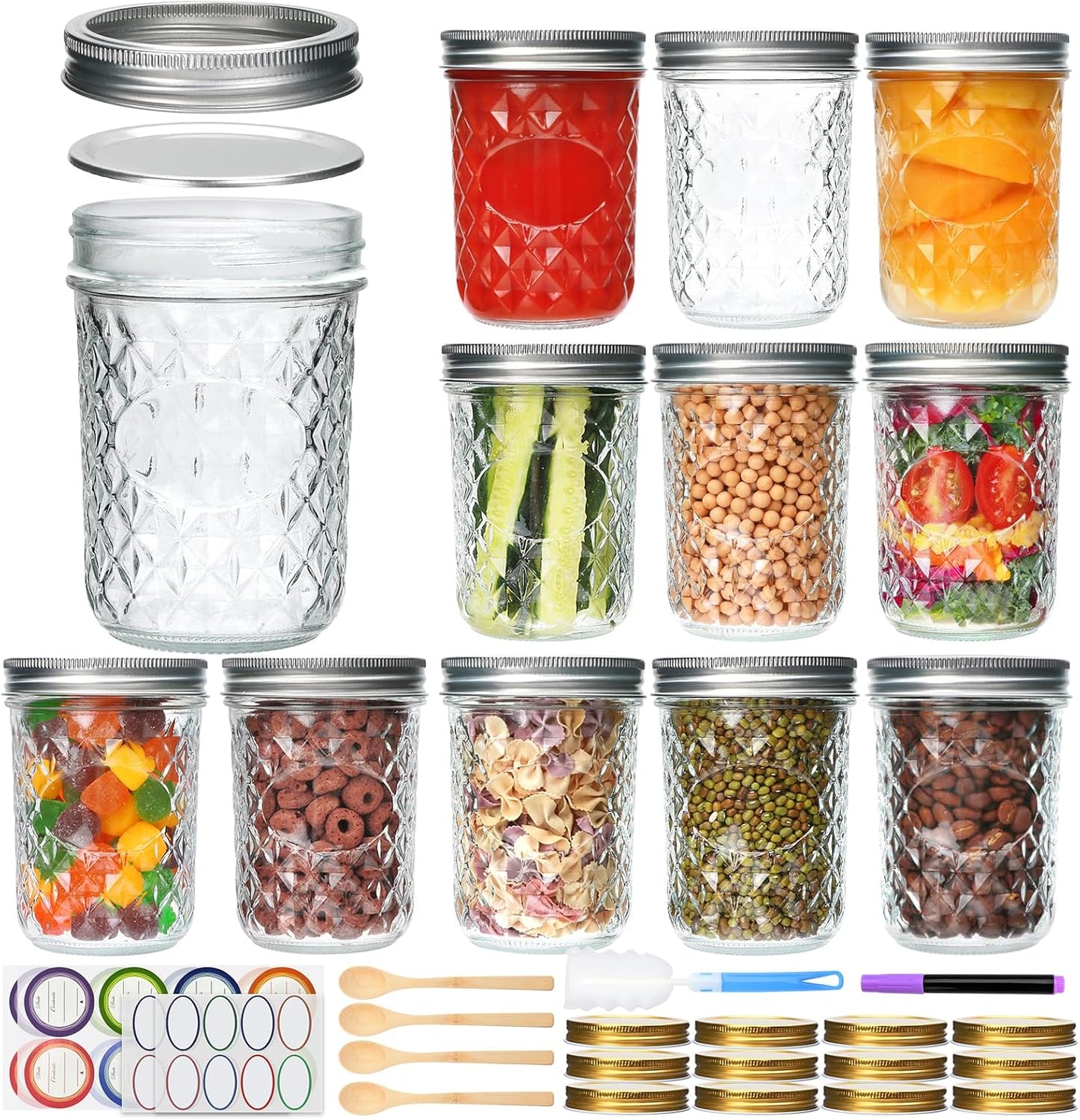 Wide Mouth Mason Jars 12Pack,Mason Jars 16 oz with Lids,Canning Jars with Metal Airtight Lids and Bands,Ideal for Jam, Water,Vegetative,Beans, Candy,Honey, Wedding Favors