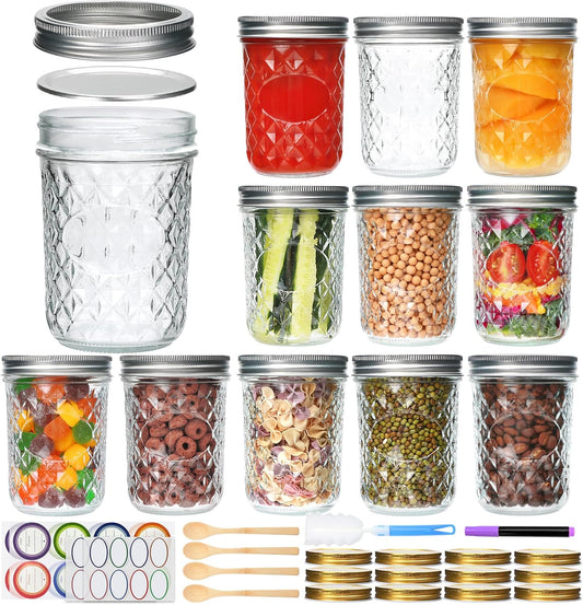 Wide Mouth Mason Jars 12Pack,Mason Jars 16 oz with Lids,Canning Jars with Metal Airtight Lids and Bands,Ideal for Jam, Water,Vegetative,Beans, Candy,Honey, Wedding Favors
