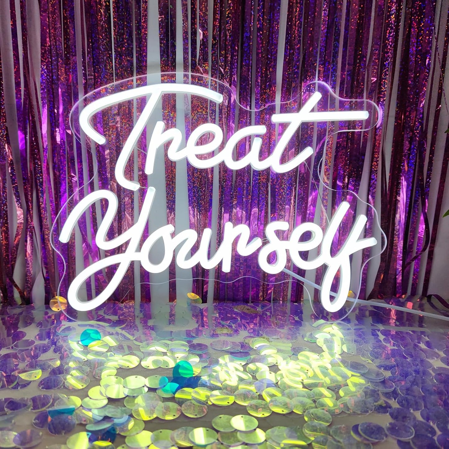 Treat Yourself Neon Sign Treat Yourself Sign for Bedroom Wall Wedding Sign Room Decoration Birthday Party Decoration, 12.9" x 9.6"