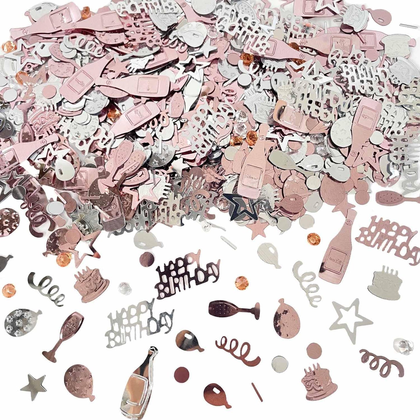 Pink Happy Birthday Confetti, Birthday Decorations Confetti Metallic Foil Table Scatter Decorations for Party Decor, Baby Shower Decor for Gilrs Women, DIY Arts and Crafting