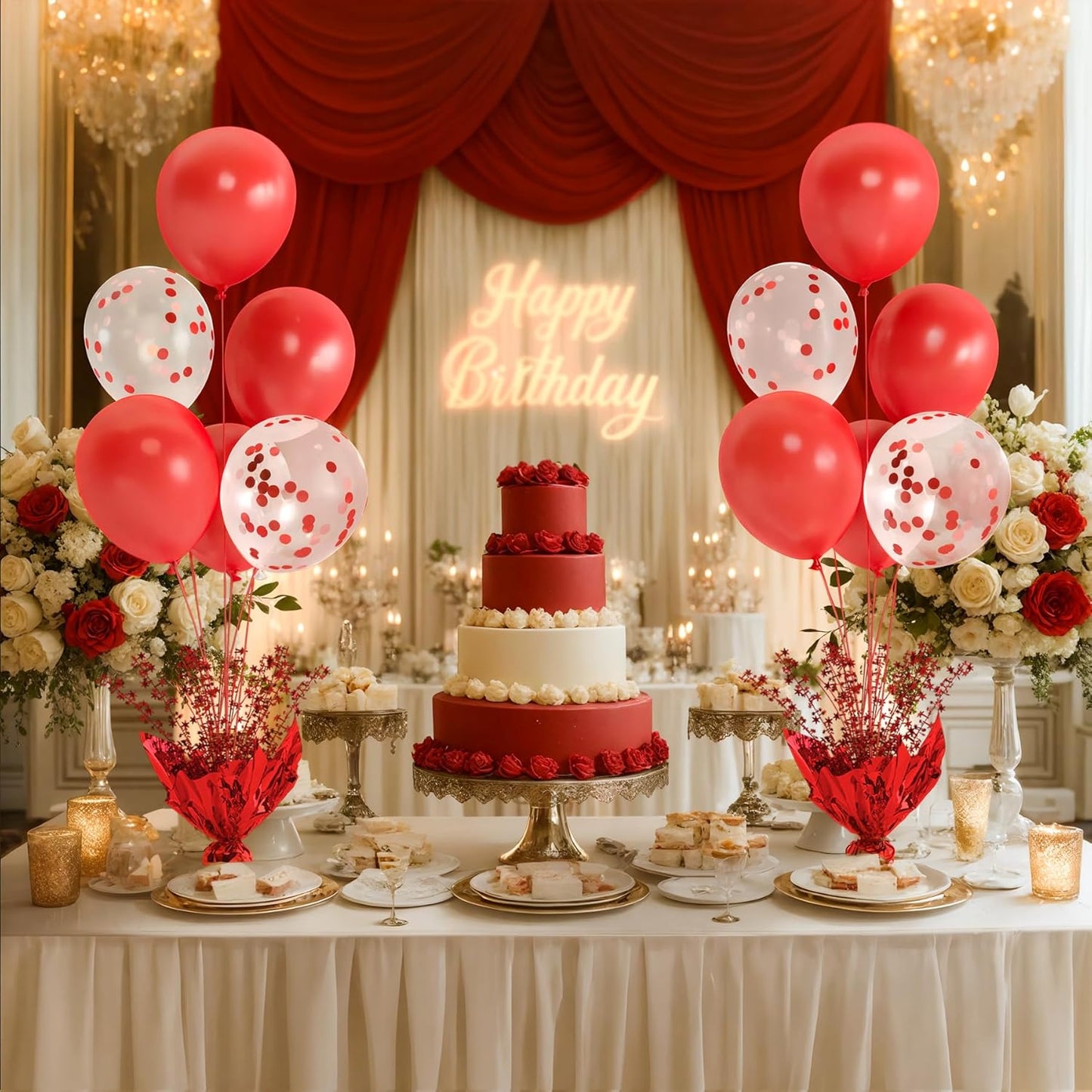 4 Set Red Balloon Stand Centerpieces - Perfect for Birthday, Wedding, Engagement & Christmas - Table Top Decorations