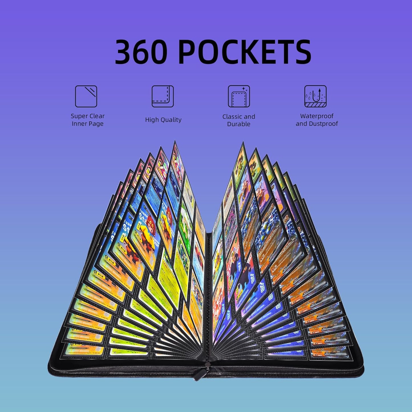 9 Pockets Premium Card Binder 360 Cards Trading Card Binders Zip Card Storage Display Album(9 Pocket 360 Card Slot,Black)