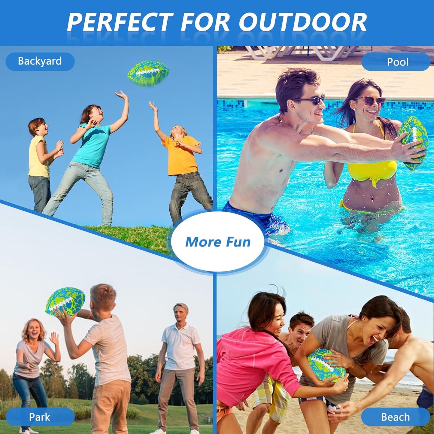 Jasonwell Pool Beach Water Football - Strong Grip Waterproof Soft Football for All-Weather Play Pool Toys Beach Games Backyard Outdoor Sports Toy Christmas Birthday Gifts for Kids Boys Teens Adults