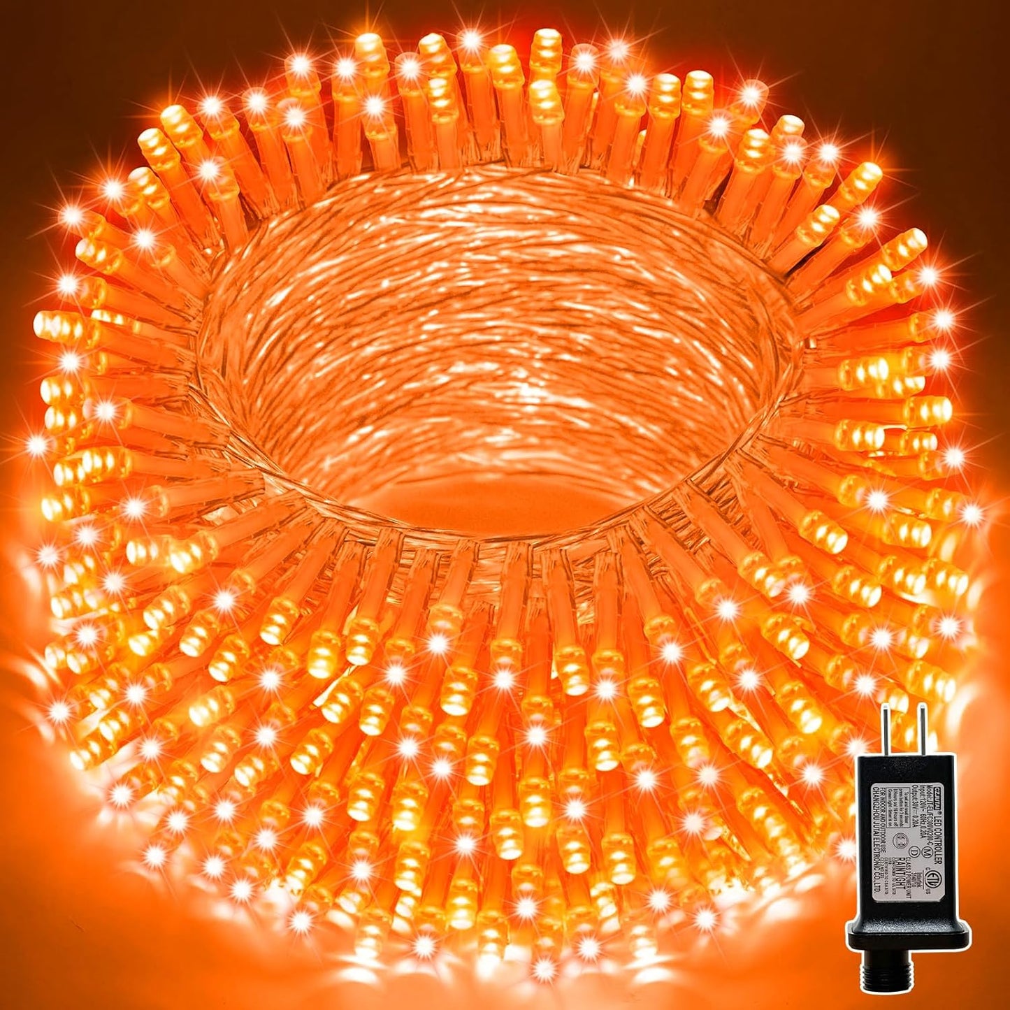 LAMPHOME 66ft Halloween Decorative Mini Lights, 200 LED Transparent Wire Fairy Starry String Lights Plug in, 11 Lighting Modes, for Halloween Decoration Outdoor Xmas Tree Party Decoration (Orange)