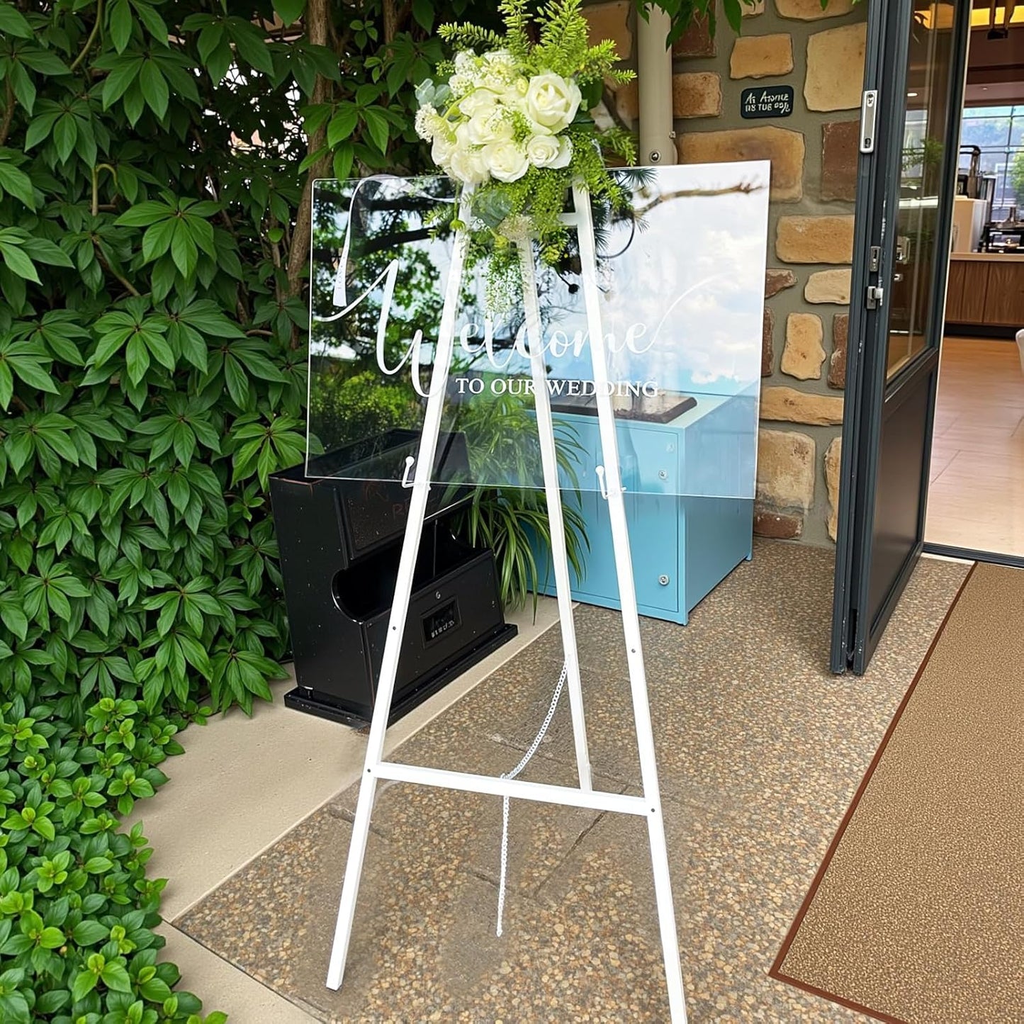 GRENTY 46.7" Easel Stand for Wedding Signs – No Assembly Needed, Heavy Duty Metal Display Stand for Art, Welcome Signs, Posters, Pictures, Paintings, and Floor Décor