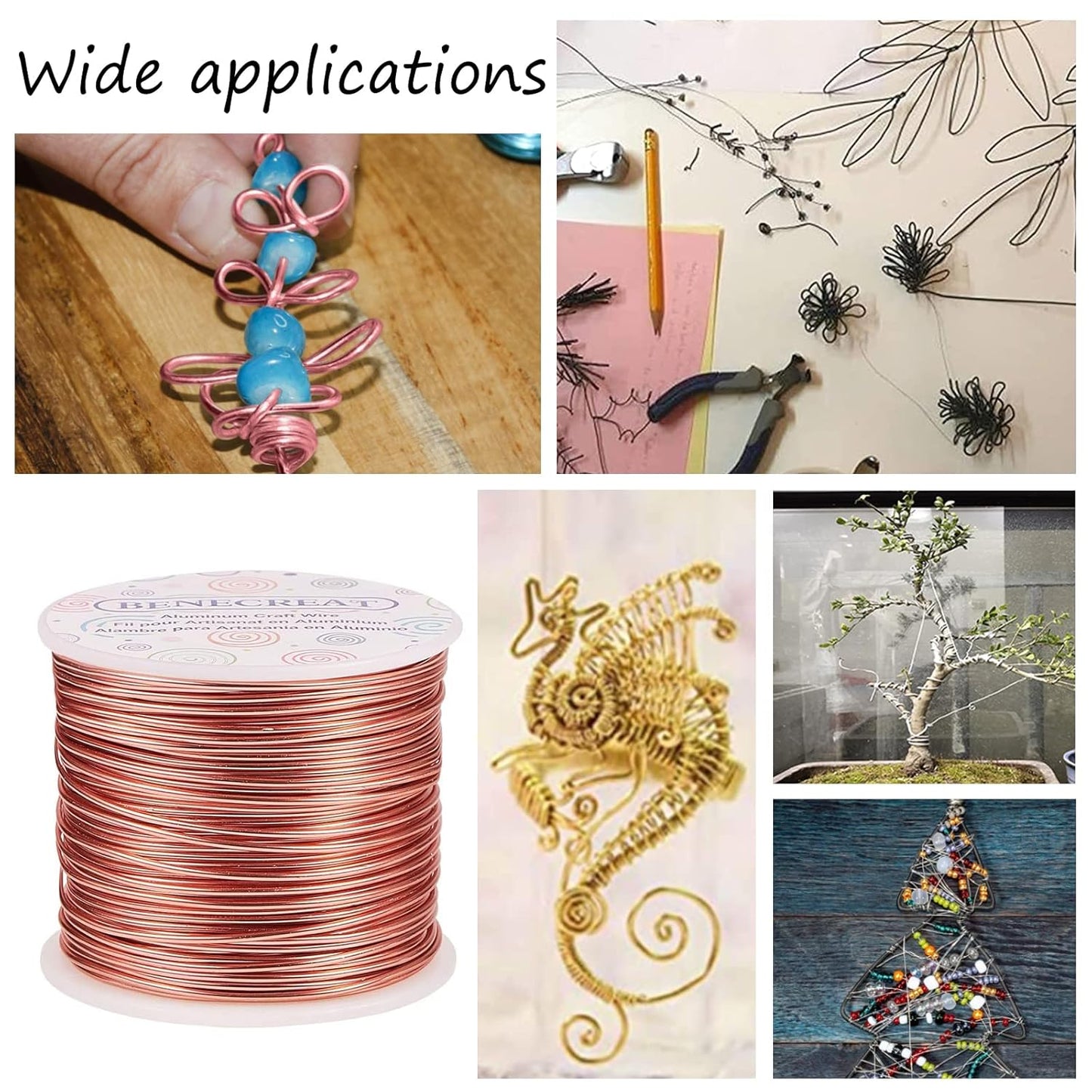 BENECREAT 12 17 18 Gauge Aluminum Wire (17 Gauge,380FT) Anodized Jewelry Craft Making Beading Floral Colored Aluminum Craft Wire - Gold