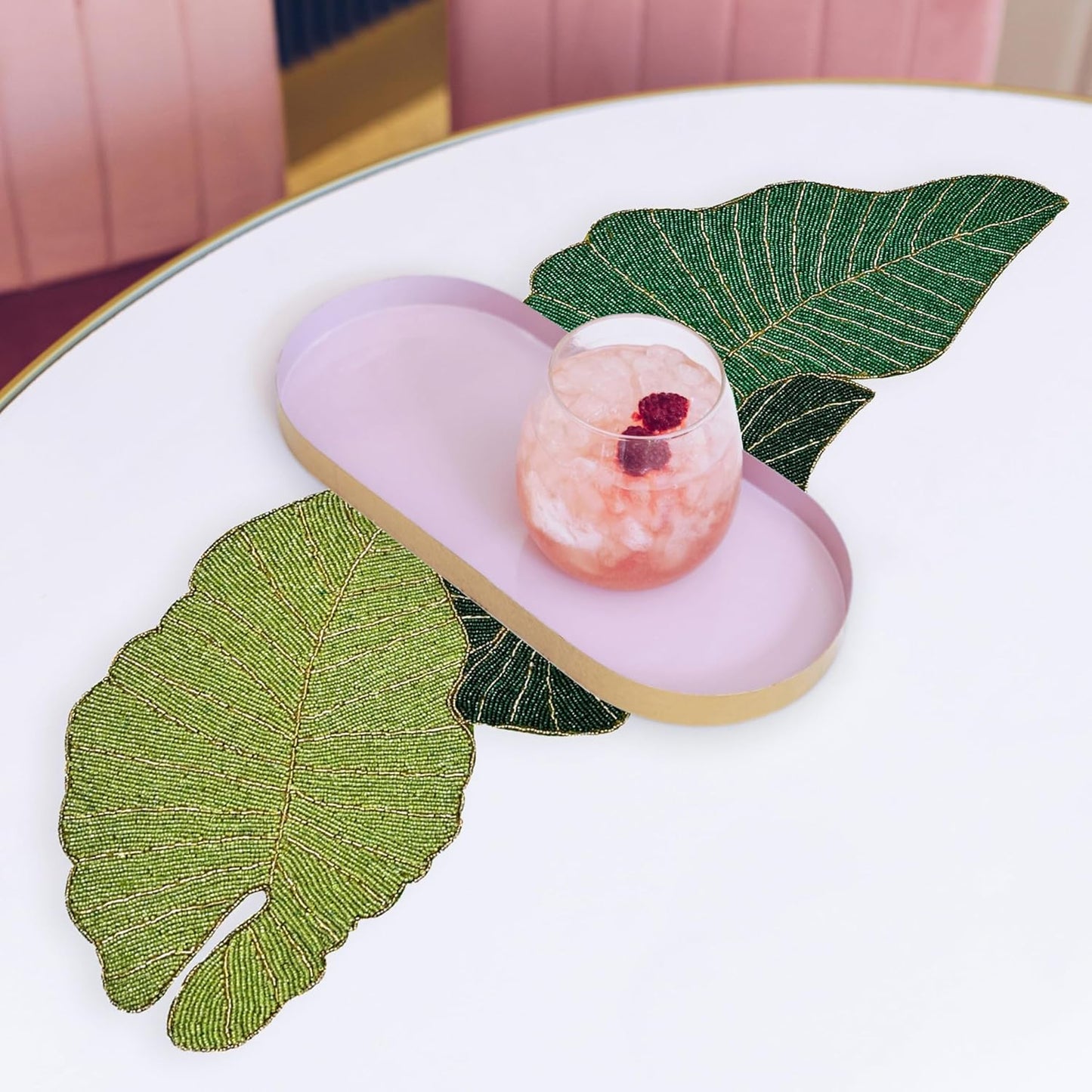 Luxury Beaded Table Runner - 13x36 Inches Handcrafted Leaf Pattern with Glass Beads & Polyester Back - Elegant Table Decor for Dining, Coffee Table & Events (Green) - CLEENTABLE