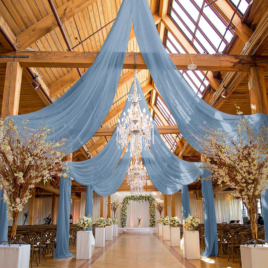 6 Panels Dusty Blue Ceiling Drapes for Wedding, 5ftx20ft Ceiling Drapes Cheesecloth Sheer Fabric Curtain Wedding Arch Draping Fabric Romantic Ceilings Decorations for Weddings Party Ceremony Stage