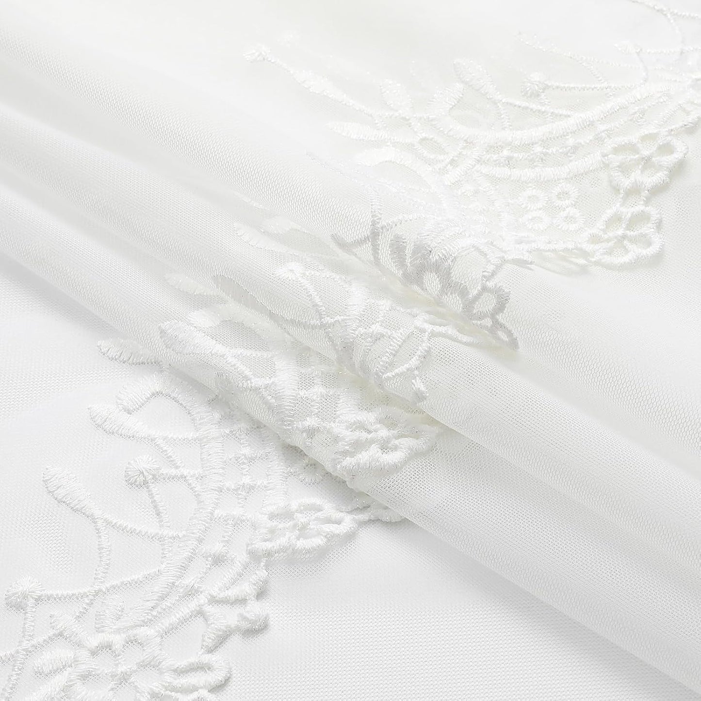 VISIONTEX White Sheer Voile Curtains, Decorative White Embossed European Rod Pocket Window Drapes for Home Kitchen, Living Room and Bedroom 54 x 63 Inch, Set of 2 Curtain Panels