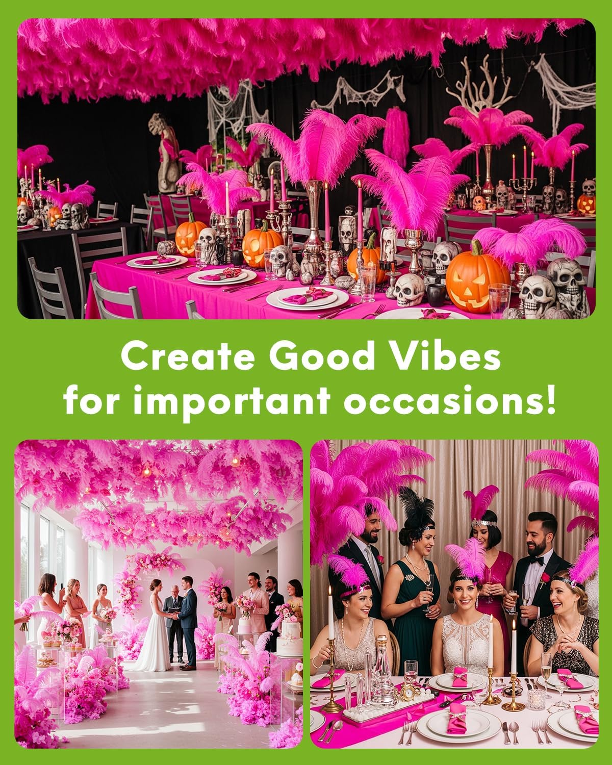 NEWONG 30pcs Hot Pink Ostrich Feathers Natural Bulk 9-12inch(23-30cm) Vase Craft Wedding Home Party Centerpieces Christmas Day Decoration