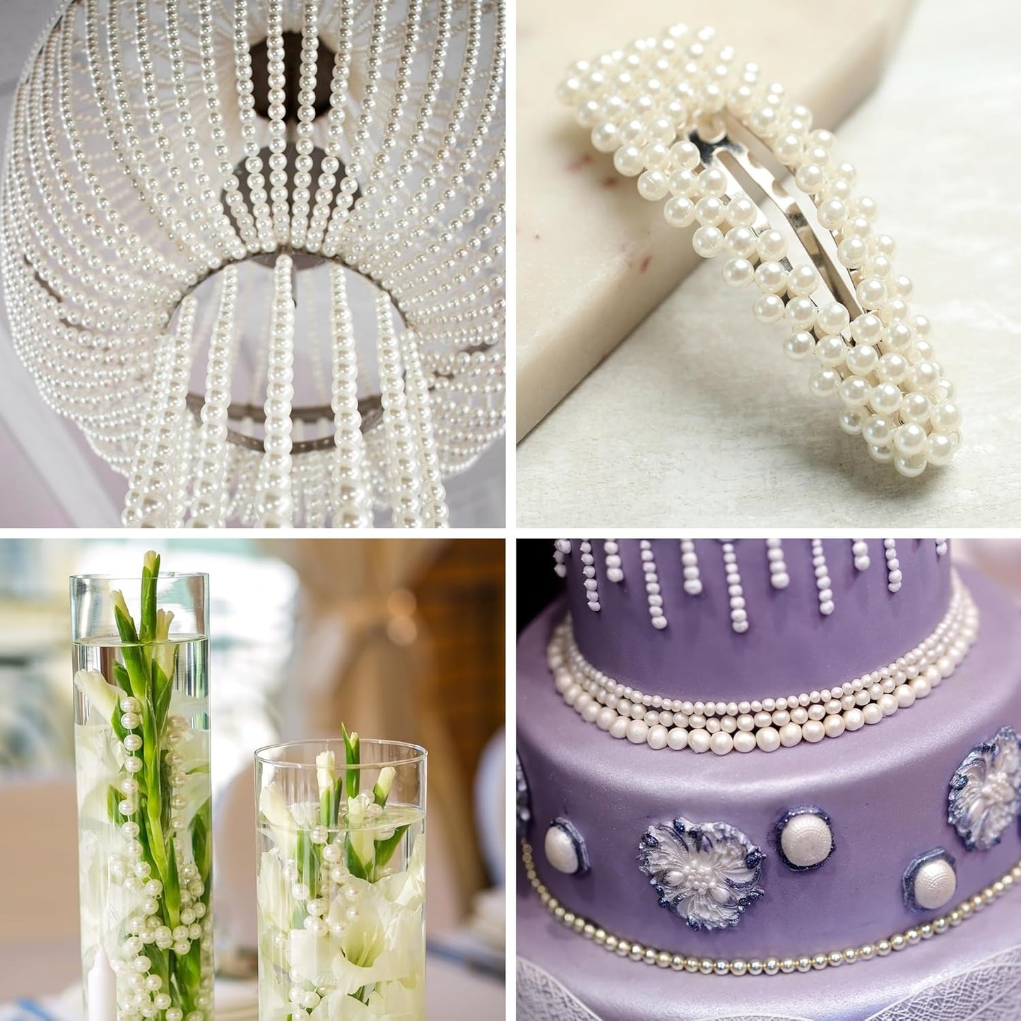 Mandala Crafts 8mm Faux Rose Gold Pearl Beads Roll - 20 Yards Strand of Fake Pearls Chain Garlands Spool String for Christmas Tree, Wedding, Party, Vases, DIY Decoration