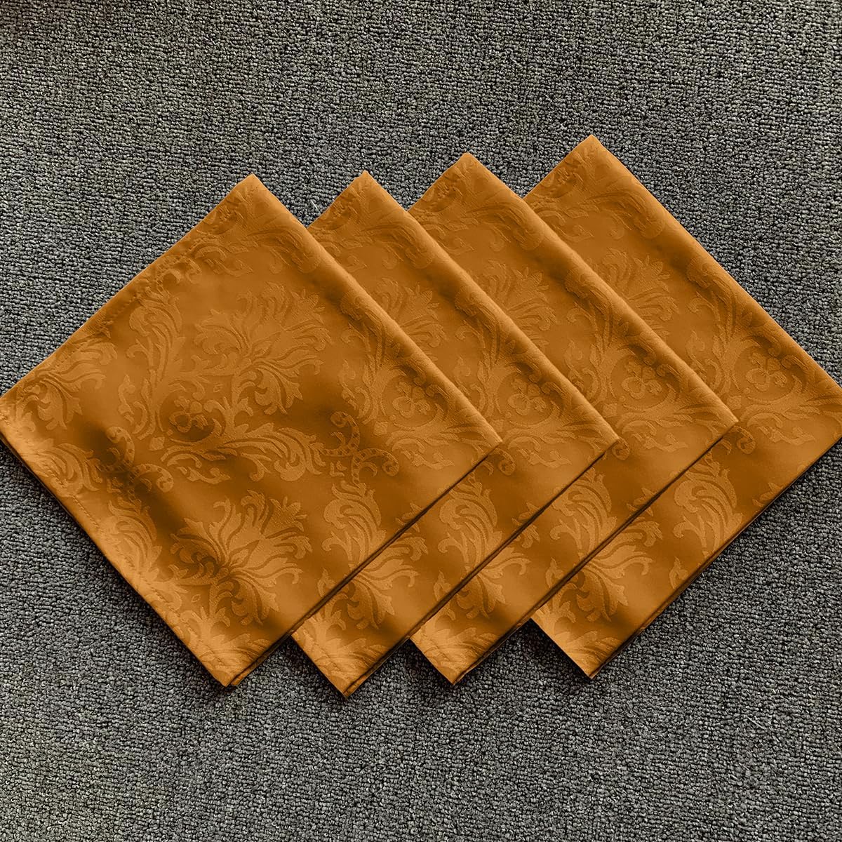Fall Cloth Napkins 20 x 20 Inch Set of 4 Washable Reusable Jacquard Damask Autumn Table Napkins for Harvest, Thanksgiving, Holiday, Brown/Amber (4 Pieces/Packs)