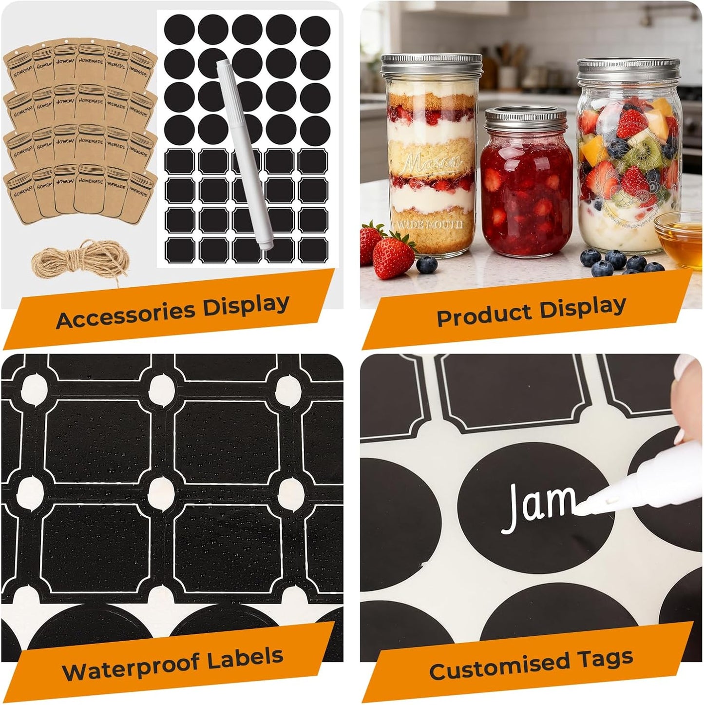 CycleMore Mason Jars Bundle, 12 Pack J Canning Jars With Bands and Lids, Ideal for Jam, Honey, Wedding/Shower Favors, DIY & Oats - 32 OZ x 4, 24 OZ x 4, 16 OZ x 4 (16oz - 24oz - 32oz)