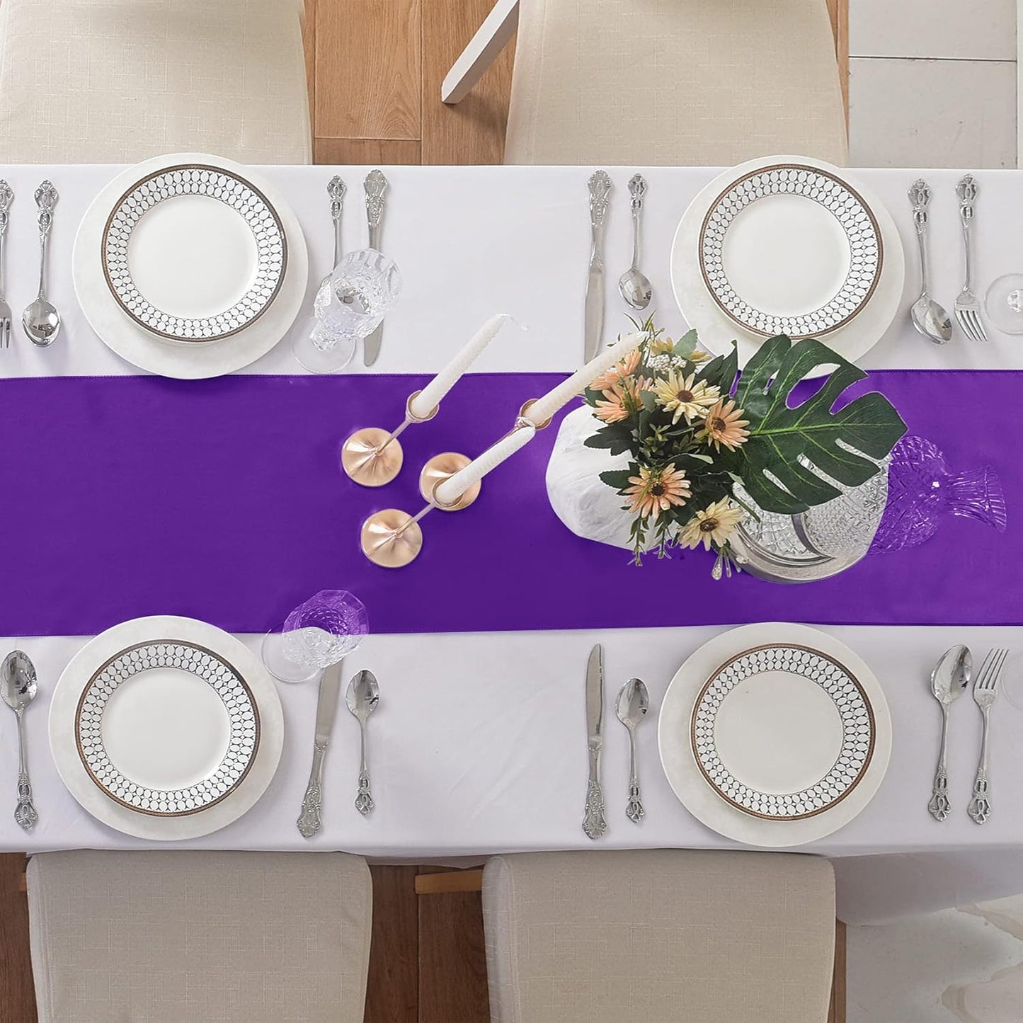 6Pack Table Runner 12 x 108 Inches Satin Silk Table Runner for Wedding, Birthday Party, Banquets, Graduations Decoration, fit Rectange and Round Table-Purple