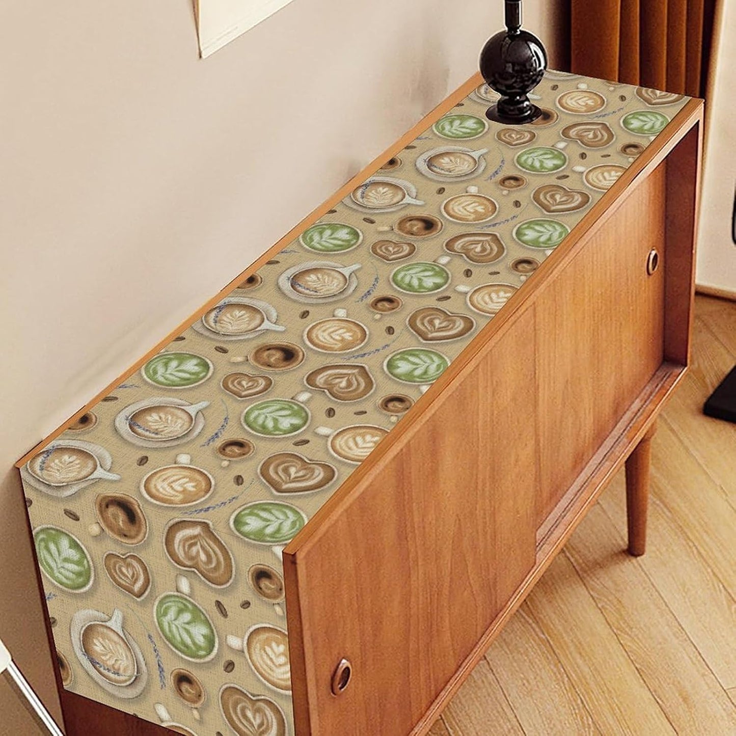 Coffee Theme Table Runner, Farmhouse Retro Brown Coffee Cup Tea Party Rustic Cafe Table Center Decor for Home Kitchen Dining Patio Holiday Party Indoor Outdoor Table Decorations,13"x90" Inch