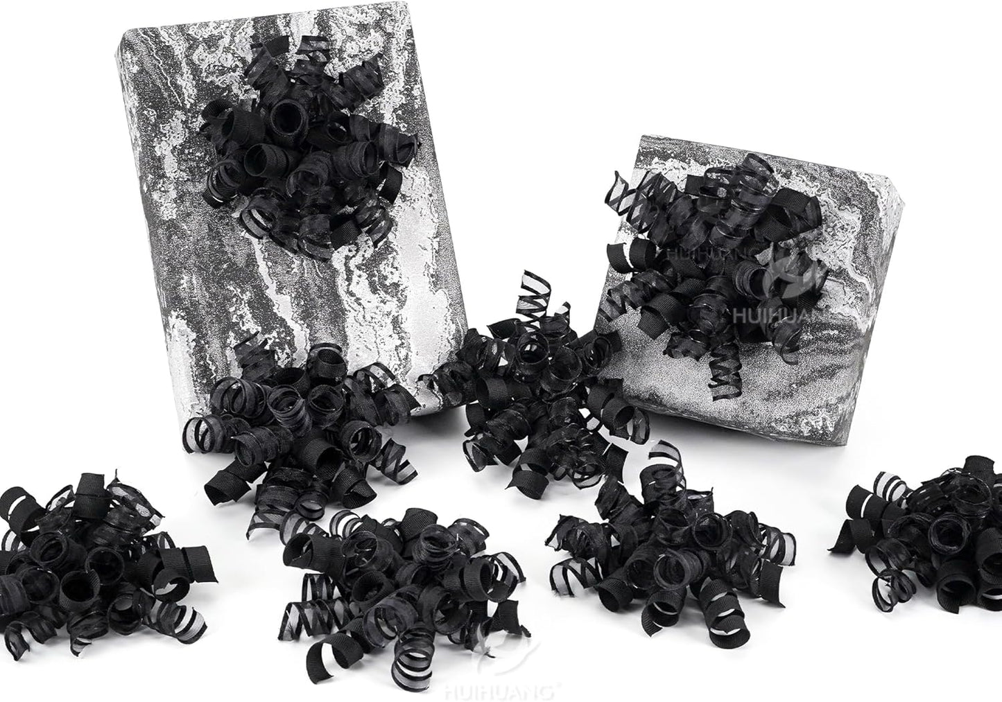 HUIHUANG Black Bows for Gift Wrapping Curly Gift Bow 5 inch x 8 Counts Self-Adhesive Ribbon Bows for Presents, Paper Bag, Party Favors, Wrapping Accessories, Holiday Wedding Decoration